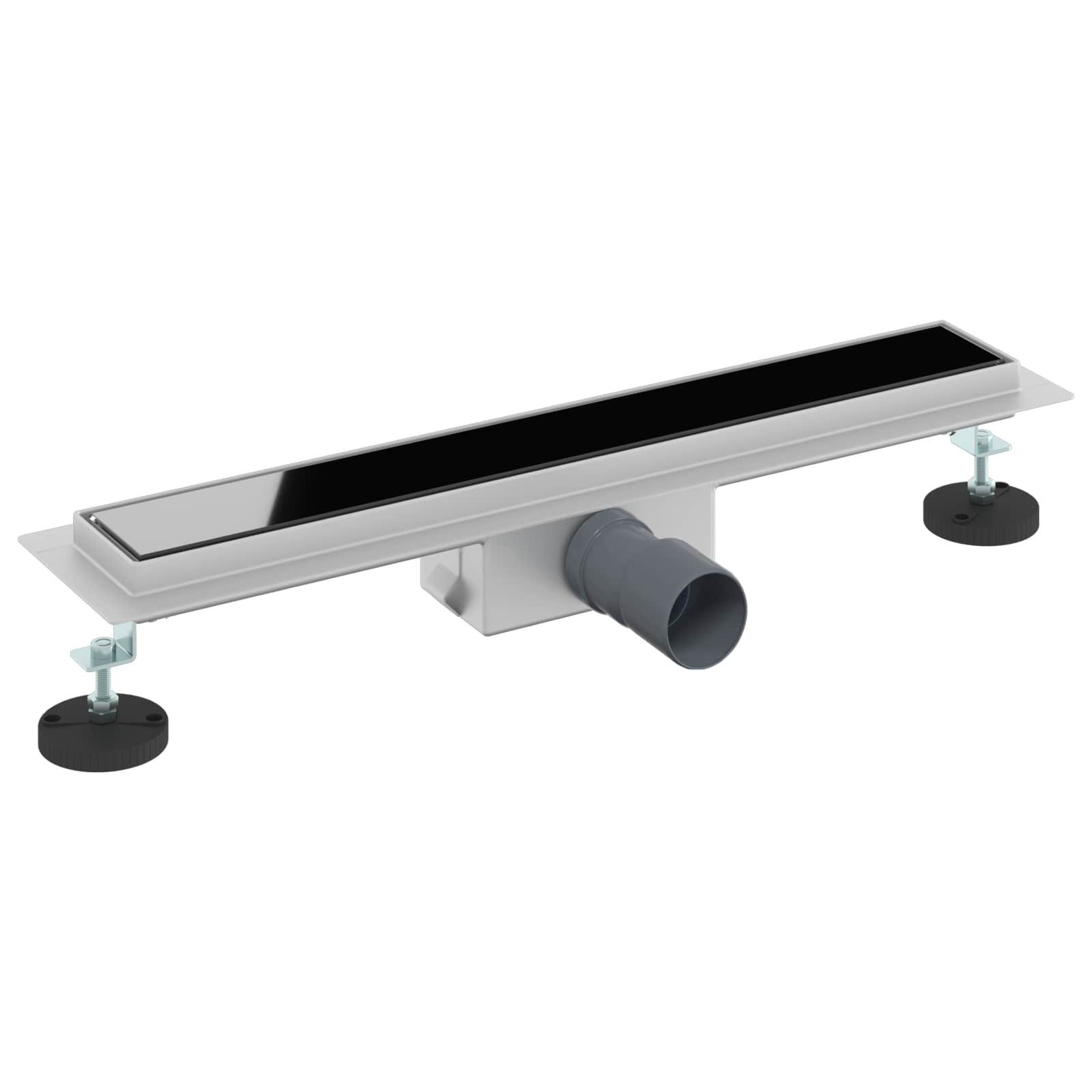 vidaXL Duschablauf 60 cm Duschabfluss mit Glasabdeckung Schwarz 60 cm Edelstahl 304