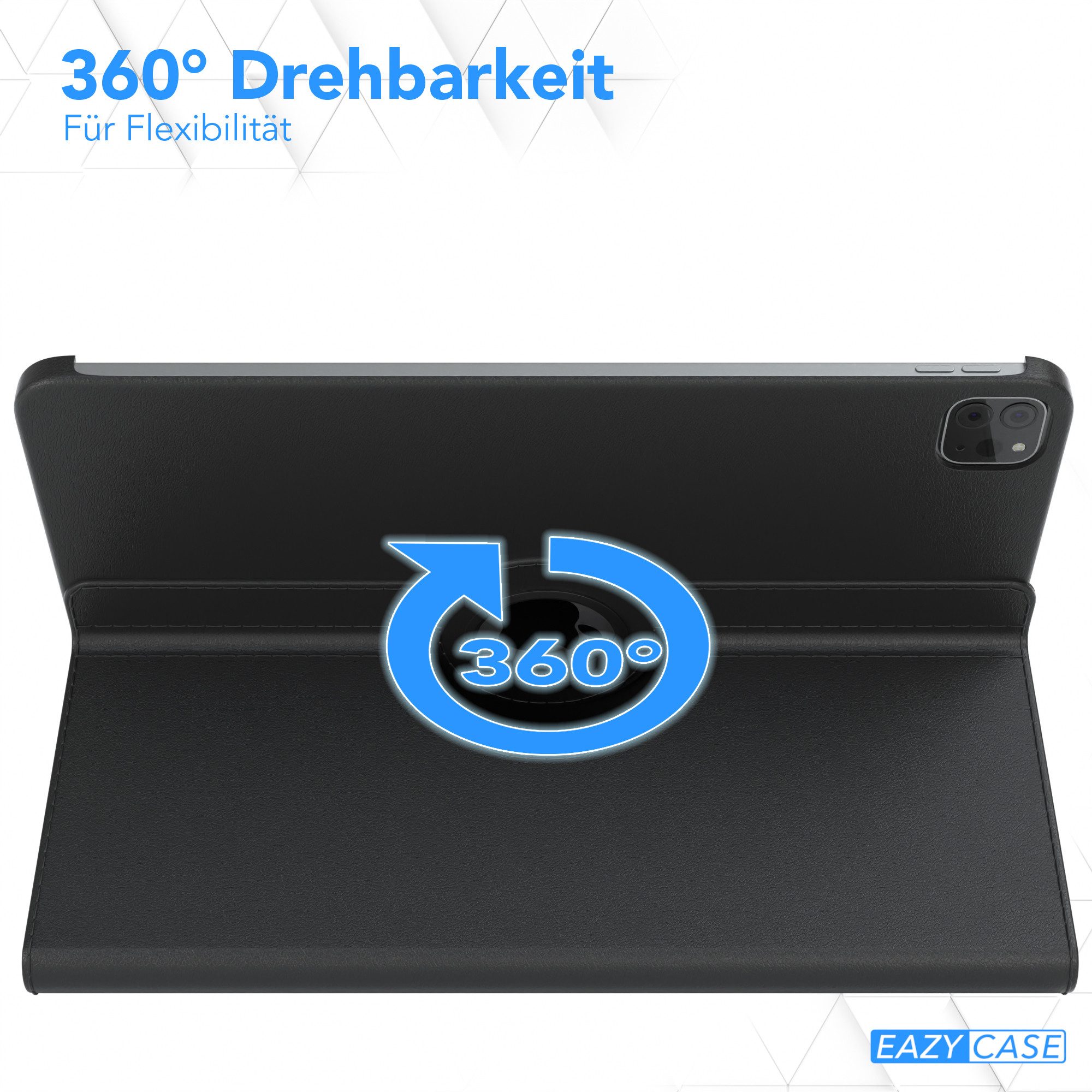 EAZY CASE Tablet-Hülle Rotation Case für iPad Pro 5./6. Gen. 2021/2022 12,9 Zoll, Hülle 360° drehbar mit Standfunktion Etui Anti-Kratz Tasche Schwarz