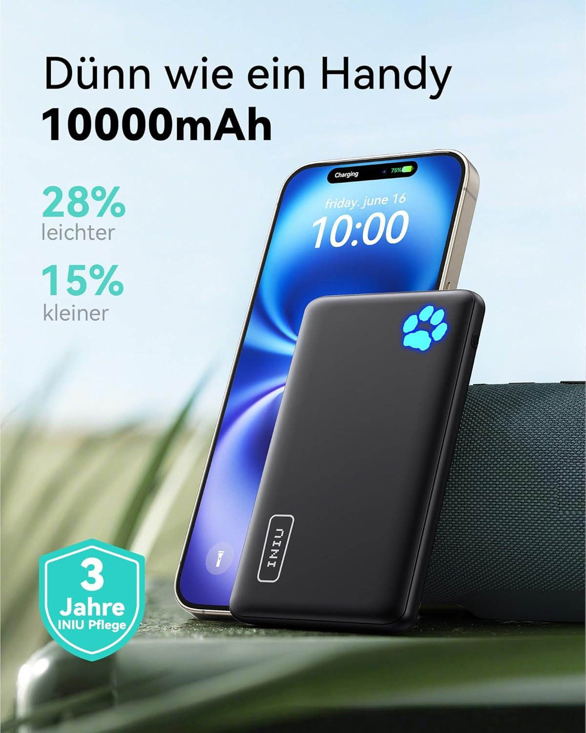 INIU Fast Charger 3in1 Mini Powerbank Geeignet für iPhone, Samsung, AirPods, Tablets 10000 mAh, 45W Schnellladefunktion, Kompakt & Reisegeeignet