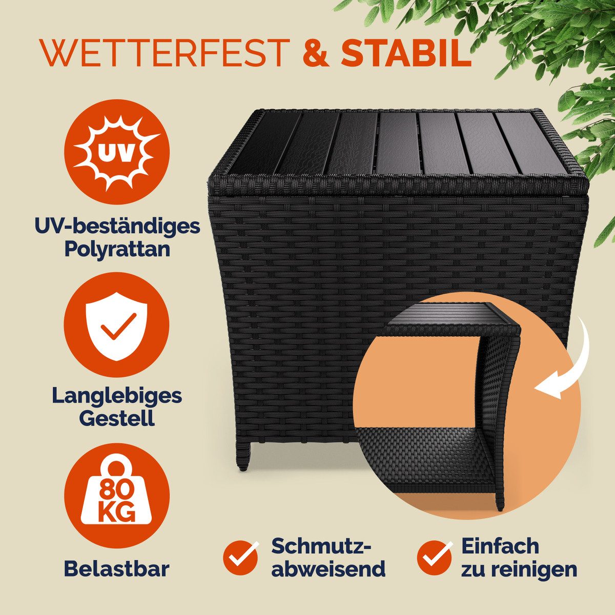 Casaria Beistelltisch (1-St), Polyrattan WPC Tischplatte 45x45x40cm Wetterf günstig online kaufen