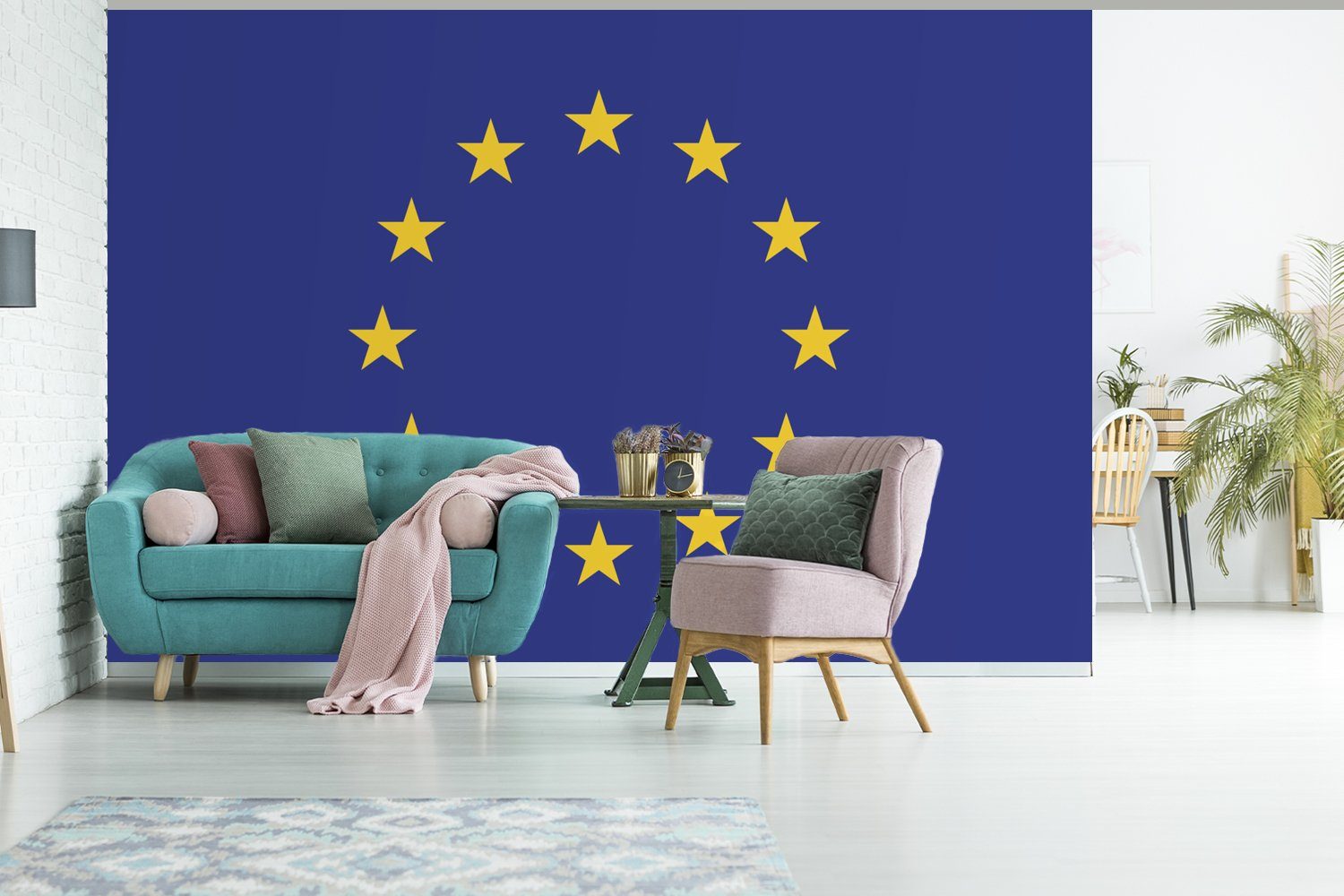 MuchoWow Fototapete Flagge - Kinderzimmer, Europäische Flagge, Tapete St), Vinyl Schlafzimmer, für (6 Matt, bedruckt, Wohnzimmer, Wallpaper