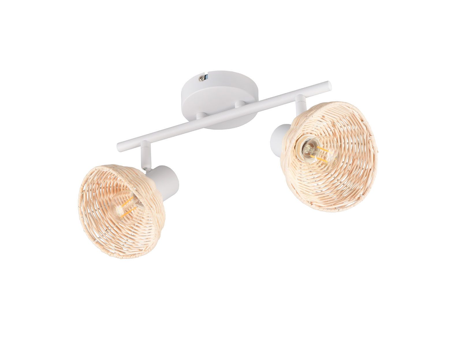 Reality Leuchten LED Deckenstrahler mit Rattan Lampenschirmen, Länge 40cm, Leuchtmittel dimmbar, LED wechselbar, Warmweiß, skandinavisch-e Deckenlampe 2-flammig mit E14 Leuchtmitteln