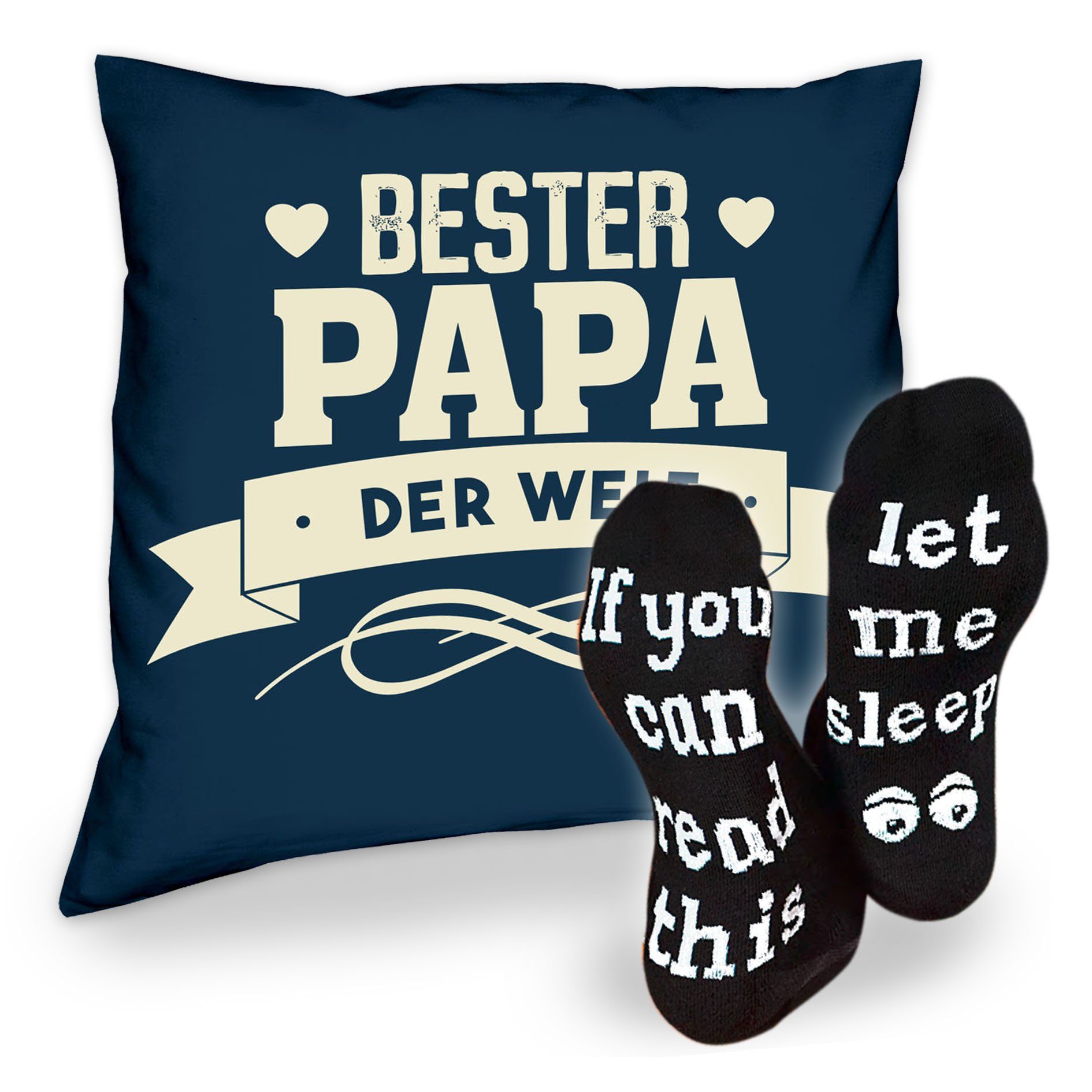 Kissen Papa Soreso® & Sprüche Weihnachtsgeschenk navy-blau Sleep, der Welt Socken Bester Geschenkidee Dekokissen
