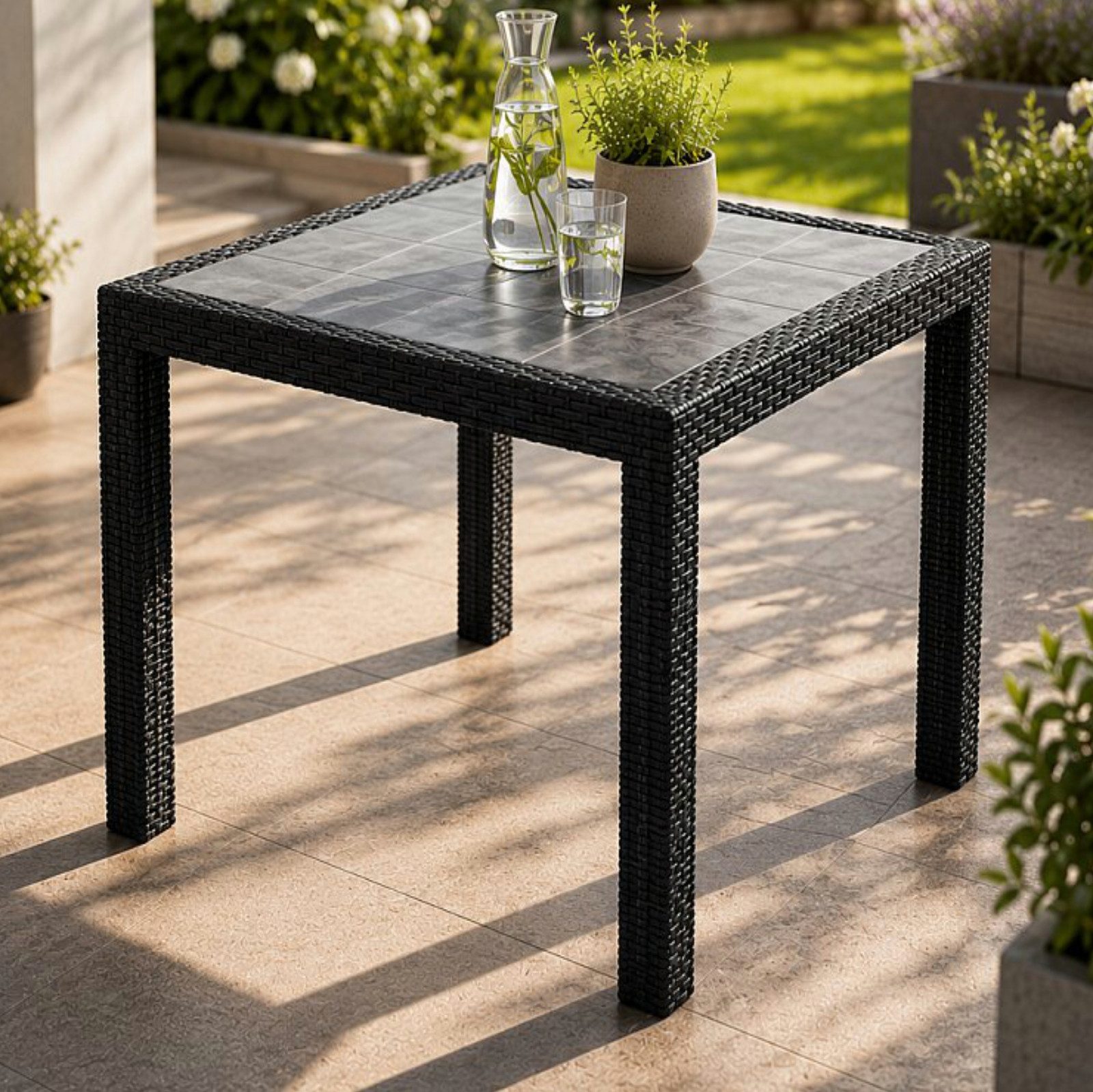 Progarden Gartentisch Kunststoff Anthrazit Rattanoptik Bistro 80 x 80 cm (Packung, 1-St., 1 Tisch), UV-Beständig, Robust, Wetterfest, Made in Italy, Hochwertig
