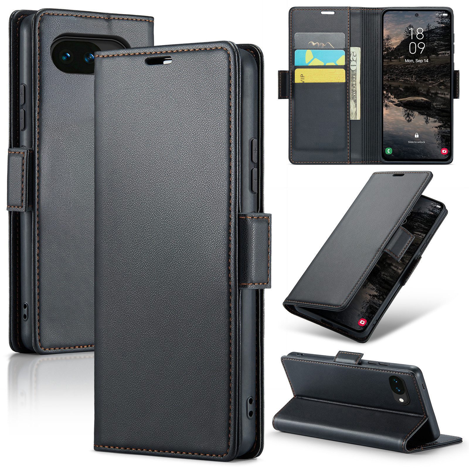 CLM-Tech Handytasche für Google Pixel 10a PU Leder Klapphülle (schwarz, 1-tlg., Flip Case inklusive Standfunktion und Kartenfächer), Magnetverschluss, RFID-Blockierung