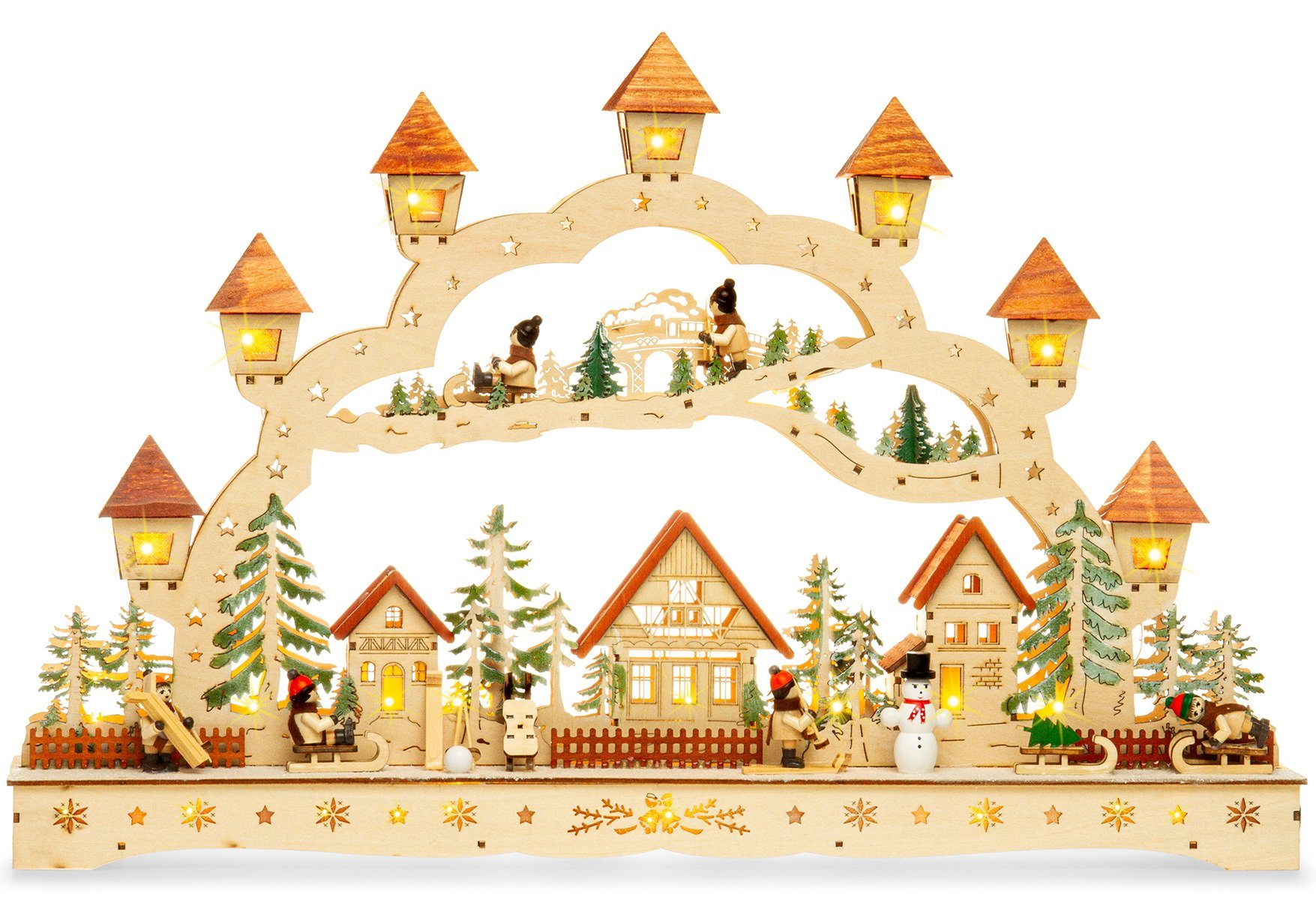 SIKORA Schwibbogen LB89 Winterdorf Laternen XL mit LED Beleuchtung B:56,5cm
