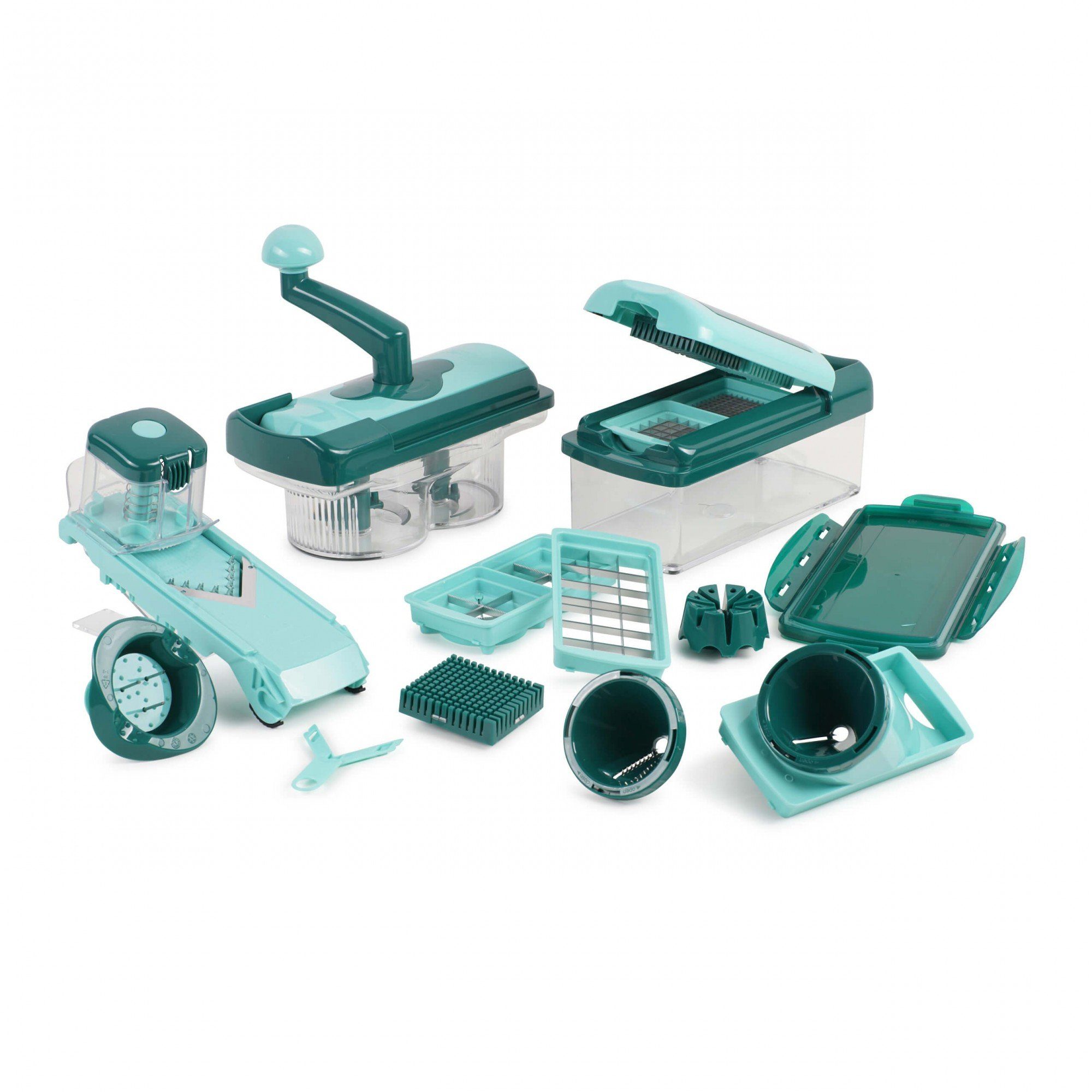 Genius Gemüseschneider Genius Nicer Dicer Fusion Smart Set (23 Teile) inkl. Twist, rubinrot, 23 Teile, Würfel, Stifte, Gemüsehobel mit 1250ml Fassungsvolumen