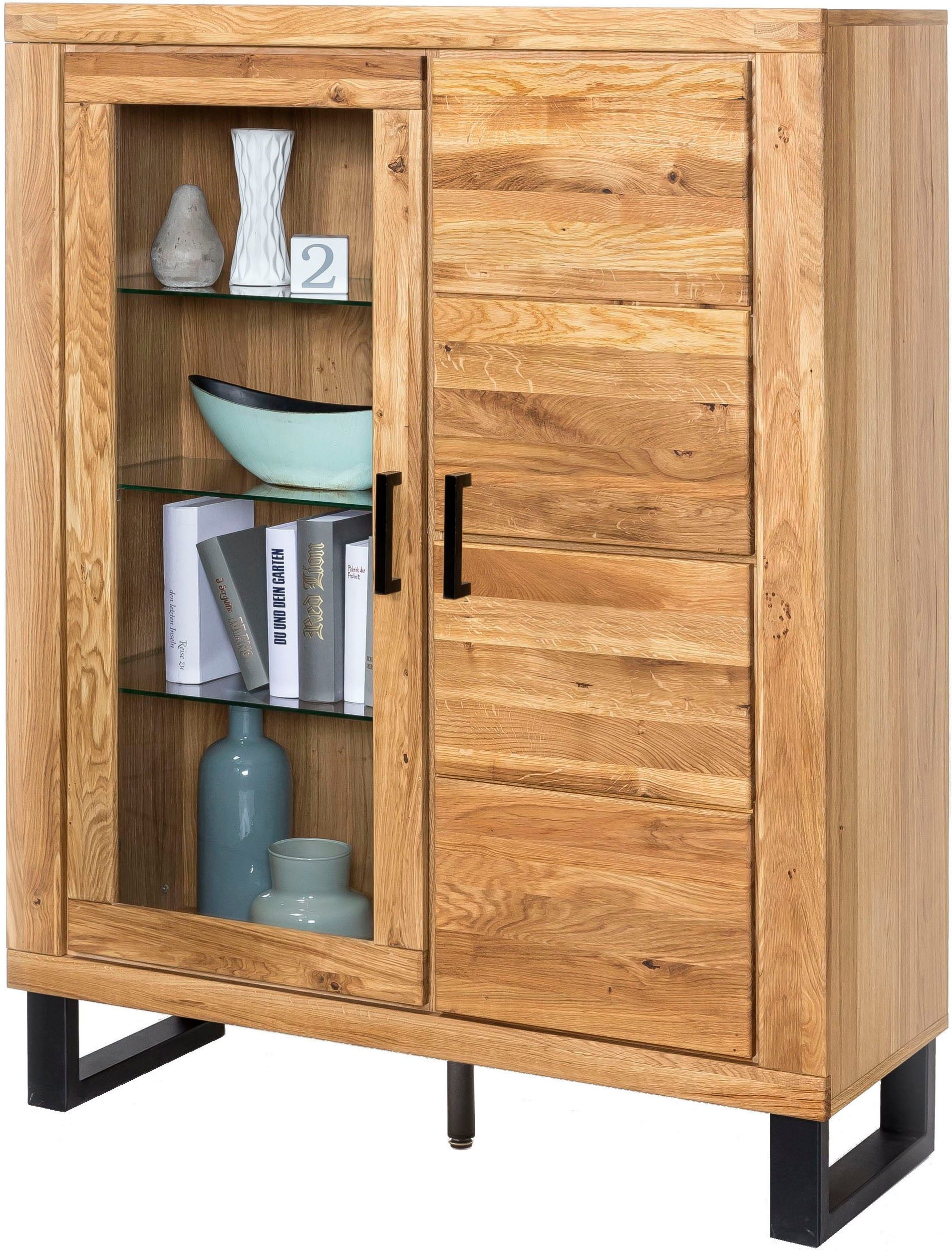 Home affaire Sideboard (1 St), Industriestil, Teilmassiv Eiche, schwarze Elemente, Modern