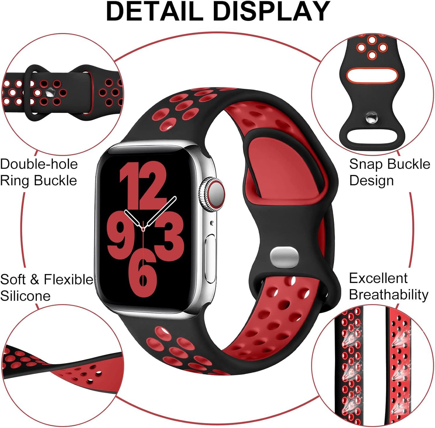 Baker Smartwatch-Armband Apple Watch Armband 44mm 45mm 49mm 46mm 42mm 40mm 41mm 38mm, Silikon Doppelloch Band für iWatch Ultra SE Series 10 9 8 7 6 5 4 3 2 – Bild 2 von 4