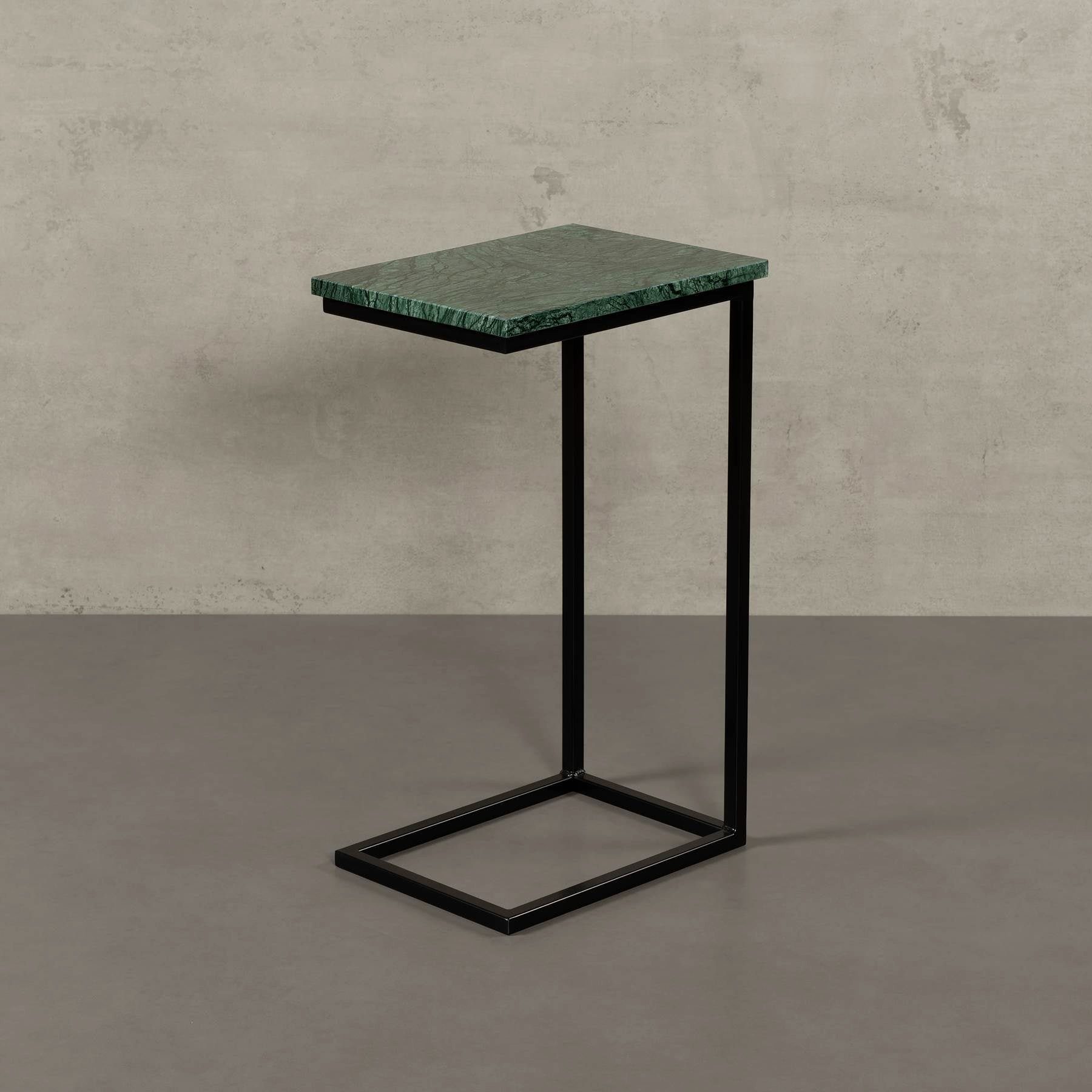 MAGNA Atelier Couchtisch STOCKHOLM mit ECHTEM MARMOR, Wohnzimmer Tisch eckig, Laptoptisch, schwarz Metallgestell, 40x30x68cm Verde Guatemala