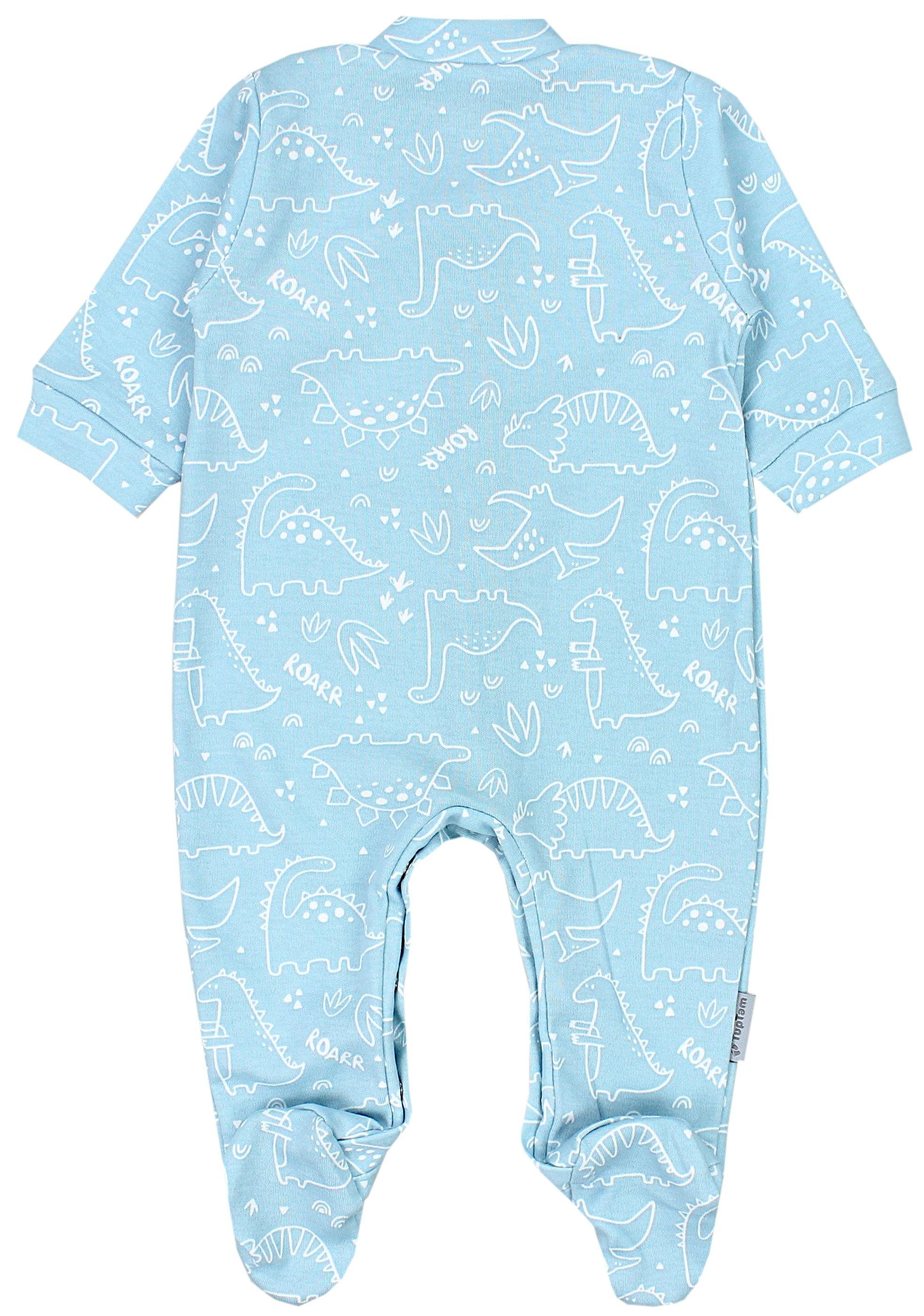 TupTam Schlafoverall Baby Jungen Schlafstrampler Langarm Fuß mit 3er Pack Sterne Schlafanzug Weiß Beige Dino Park
