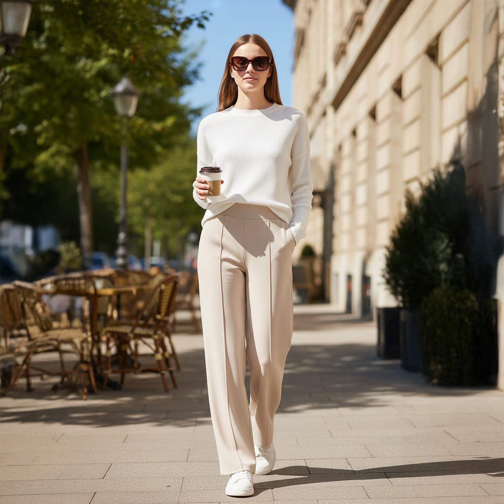 Smith & Solo Jogginghose Damen, Viskose Hose, Schlupfhose Elegant Freizeithose Knitterfrei, Bügelfalte, Komfortbund, Soft Touch, Formstabil