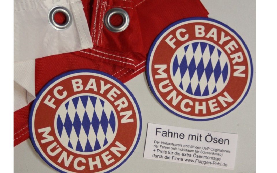 Elina Email Schilder Flagge "FC Bayern München, 150 x 100 cm mit 2 Ösen + 2 Bierdeckeln" (Fahne/Flagge)