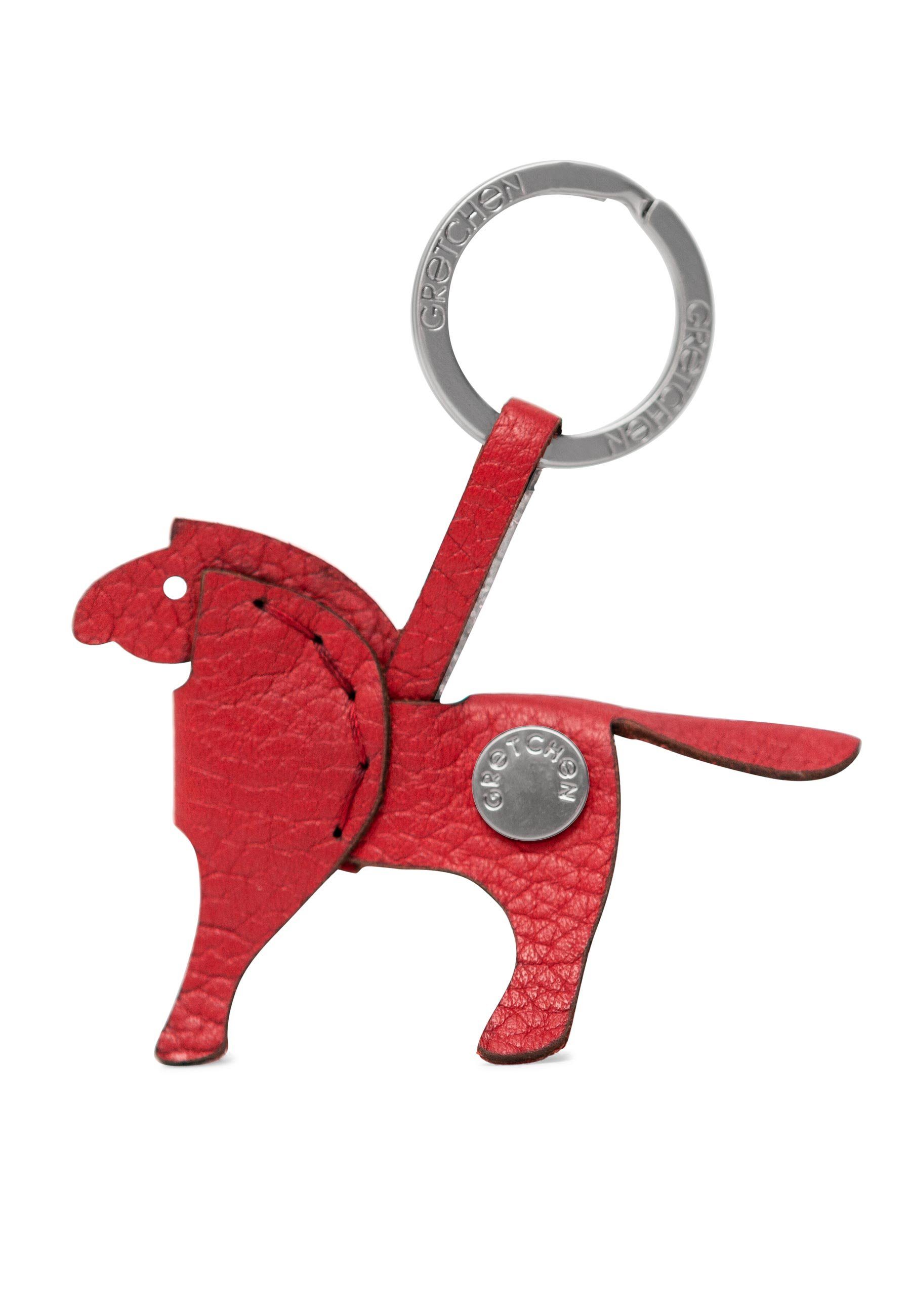 GRETCHEN Schlüsselanhänger Pony Keyring, aus italienischem Kalbsleder rot-silberfarben