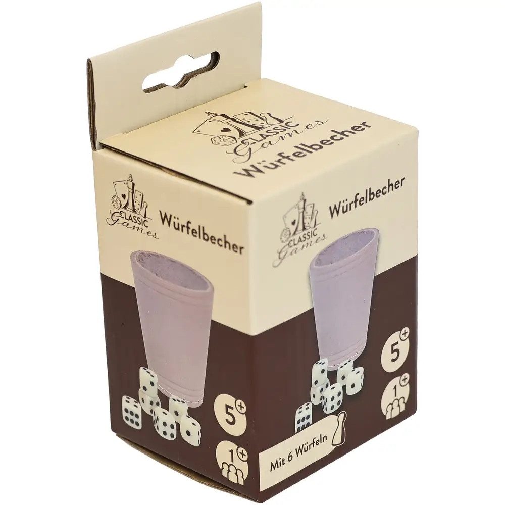 Vedes Spiel Classic Games Lederwürfelbecher mit 6 Würfeln