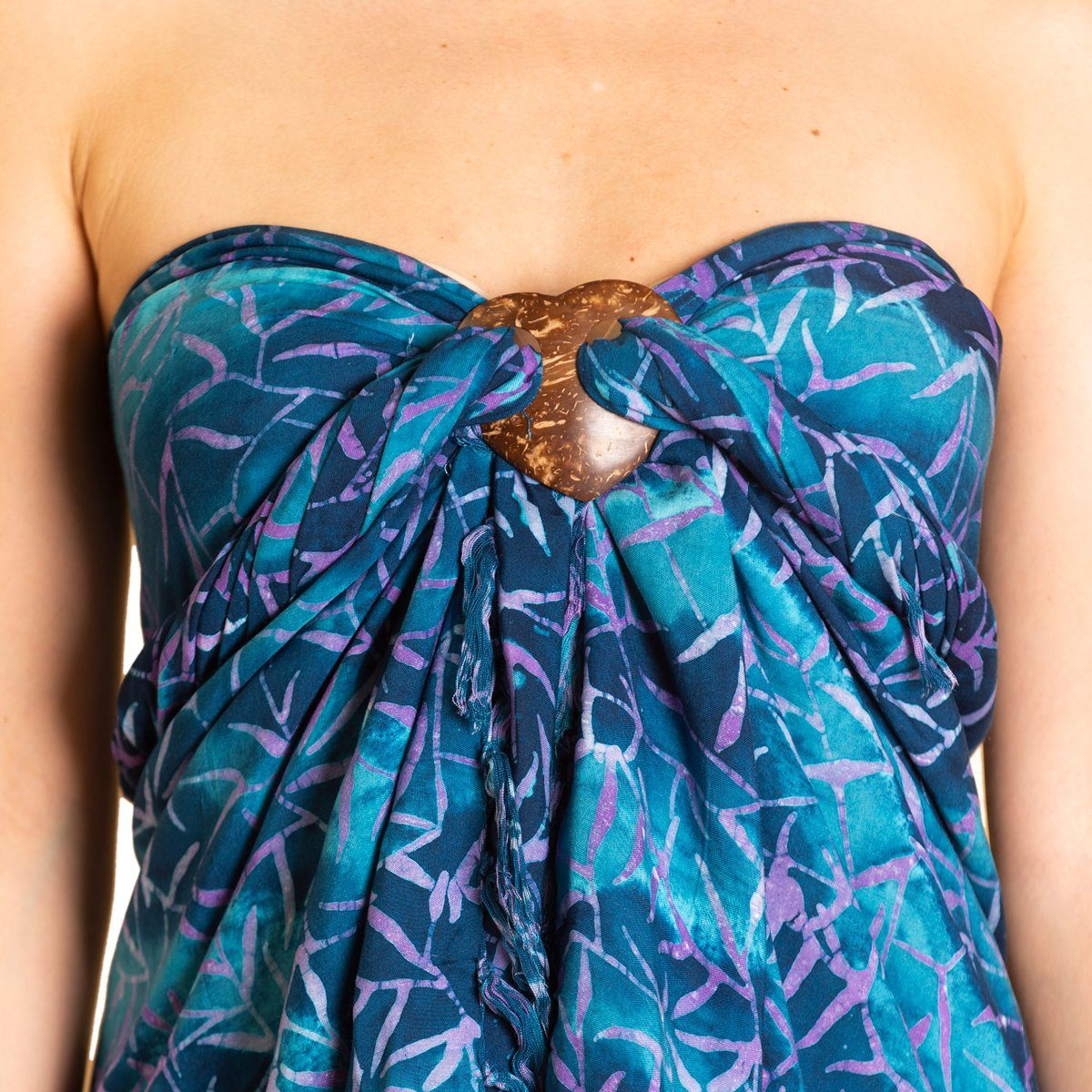 Sarong Cover-up Bikini Blautöne Strandkleid aus für Schultertuch Bluetone den PANASIAM Pareo B015 Strand Strandtuch, Bambooleaf hochwertiger Viskose Wachsbatik Halstuch Tuch