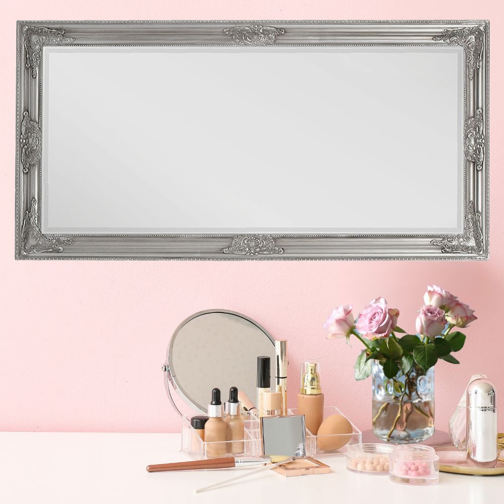 LebensWohnArt Wandspiegel Eleganter Barock Spiegel BESSA 100x50cm silber-an günstig online kaufen