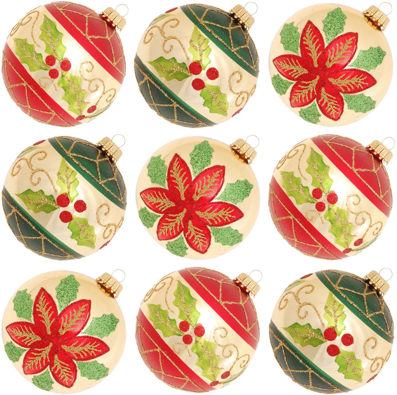 Krebs Glas Lauscha Weihnachtsbaumkugel KGL03372, Weihnachtsdeko, Christbaumschmuck, Christbaumkugeln Glas (9 St), aus Glas, mit Blattdekor