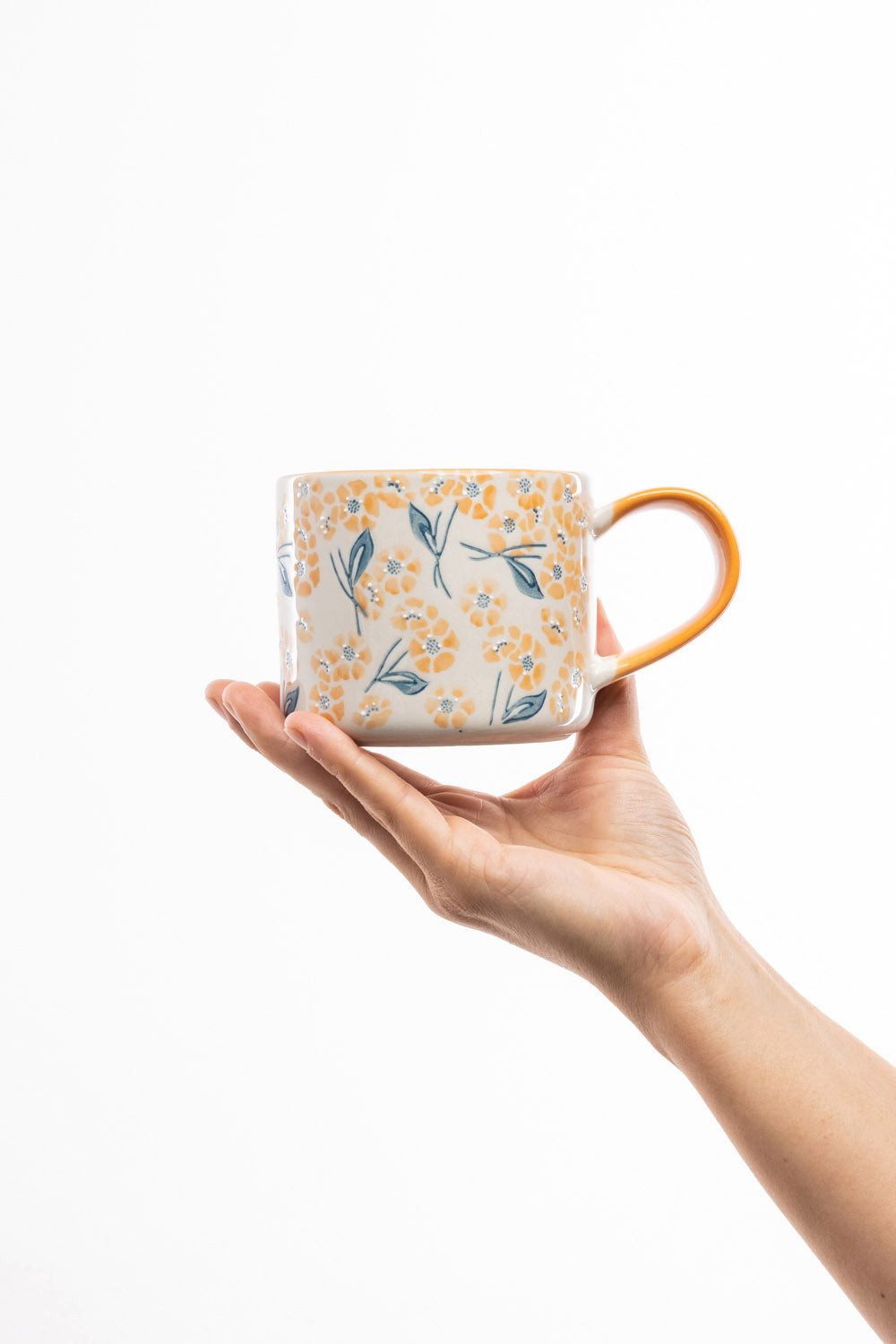 Tranquillo Tasse aus Steinzeug VINTAGE GARDEN orange 400ml groß spülmaschinengeeignet, Handverziert mit romantischem Vintage-Blumenmuster