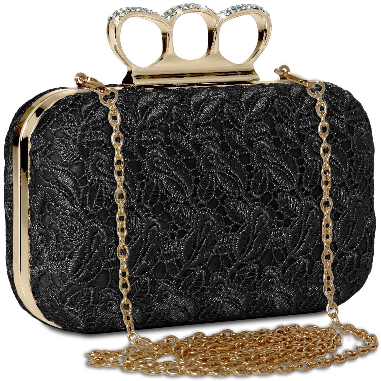 Caspar Clutch TA290 Damen Schlagring Box Clutch Abendtasche mit Stoff Häkel günstig online kaufen