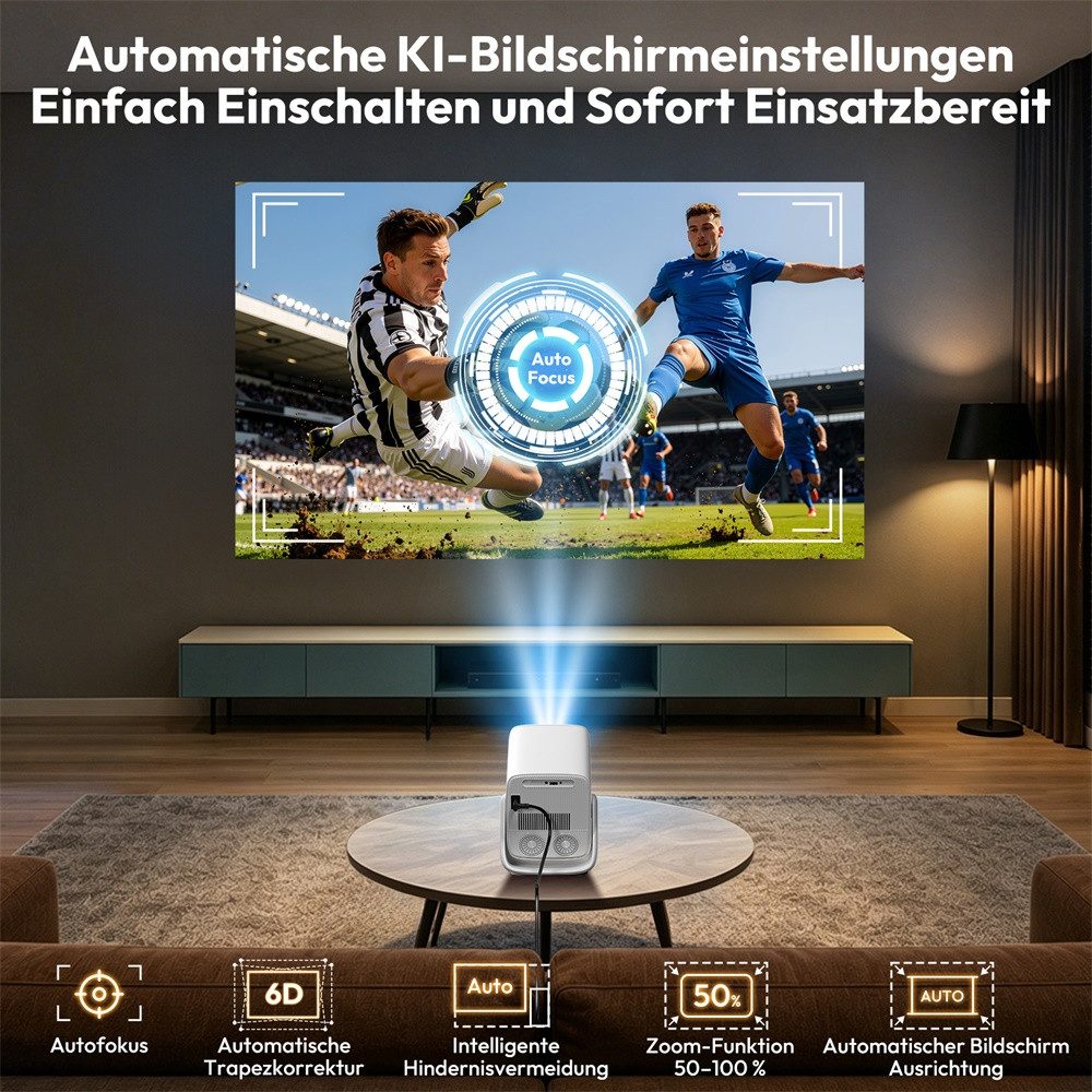 XGODY 2026 Neuer Smart Beamer 4k heimkino mit Android 14, Integrierte APP LCD-Beamer (1000 lm, 2500:1, 3840 x 2160(1000 ANSI) px, Autofokus, Full HD 1080P, unterstützt 8K-Decodierung Projektor) weiß