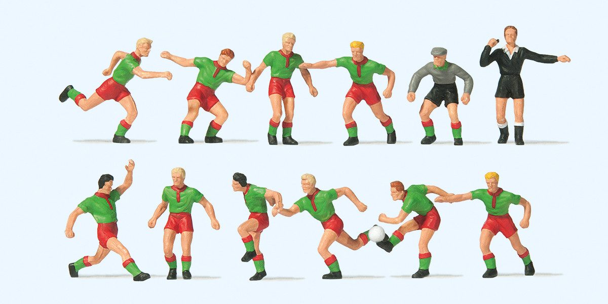 Preiser Sammelfigur Fussballmannschaft.Grüne Trik PRE10757, Made in Europe