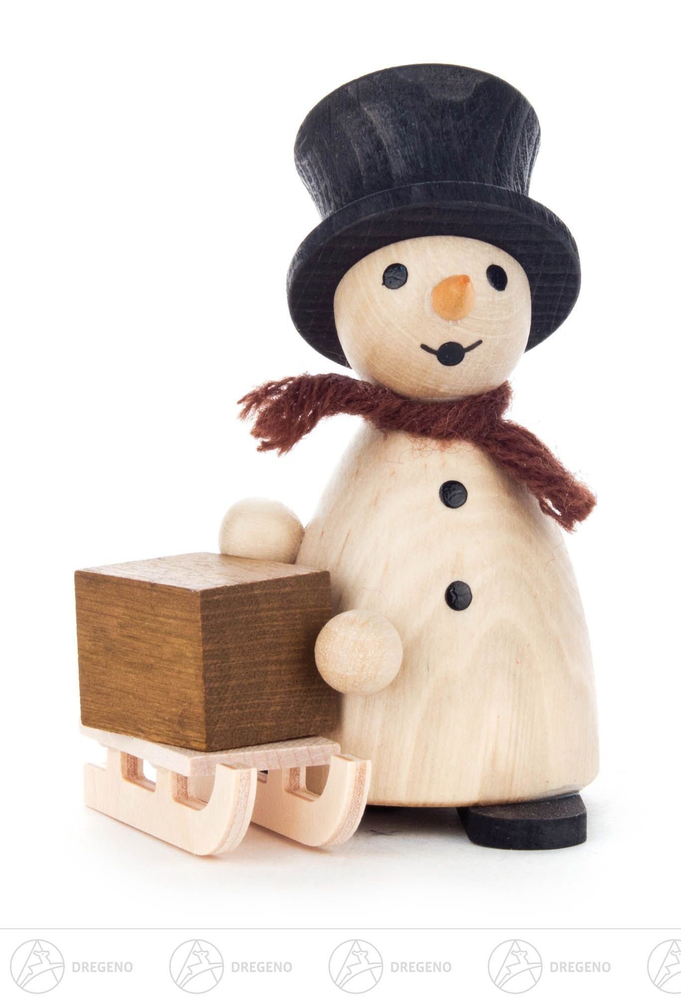 Dregeno Erzgebirge Schneemann Weihnachtliche Miniatur Schneemann mit Schlitten natur Breite x Höhe