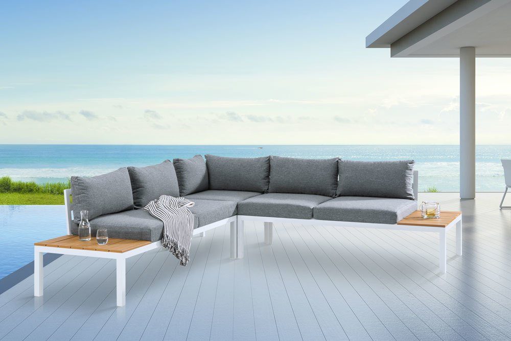 Outdoor LOUNGE · 1-tlg), / natur grau, 240cm weiß, natur riess-ambiente Garten-Loungemöbel Aluminium wetterfest · Terrasse · MIAMI / Sitzgruppe (Einzelartikel, weiß ·