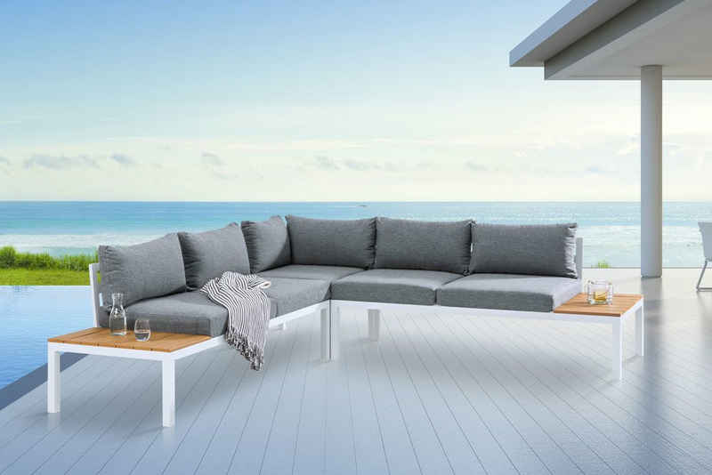 riess-ambiente Sitzgruppe MIAMI LOUNGE 240cm weiß / natur / grau, (Einzelartikel, 1-tlg), Garten-Loungemöbel · wetterfest · Aluminium · Outdoor · Terrasse