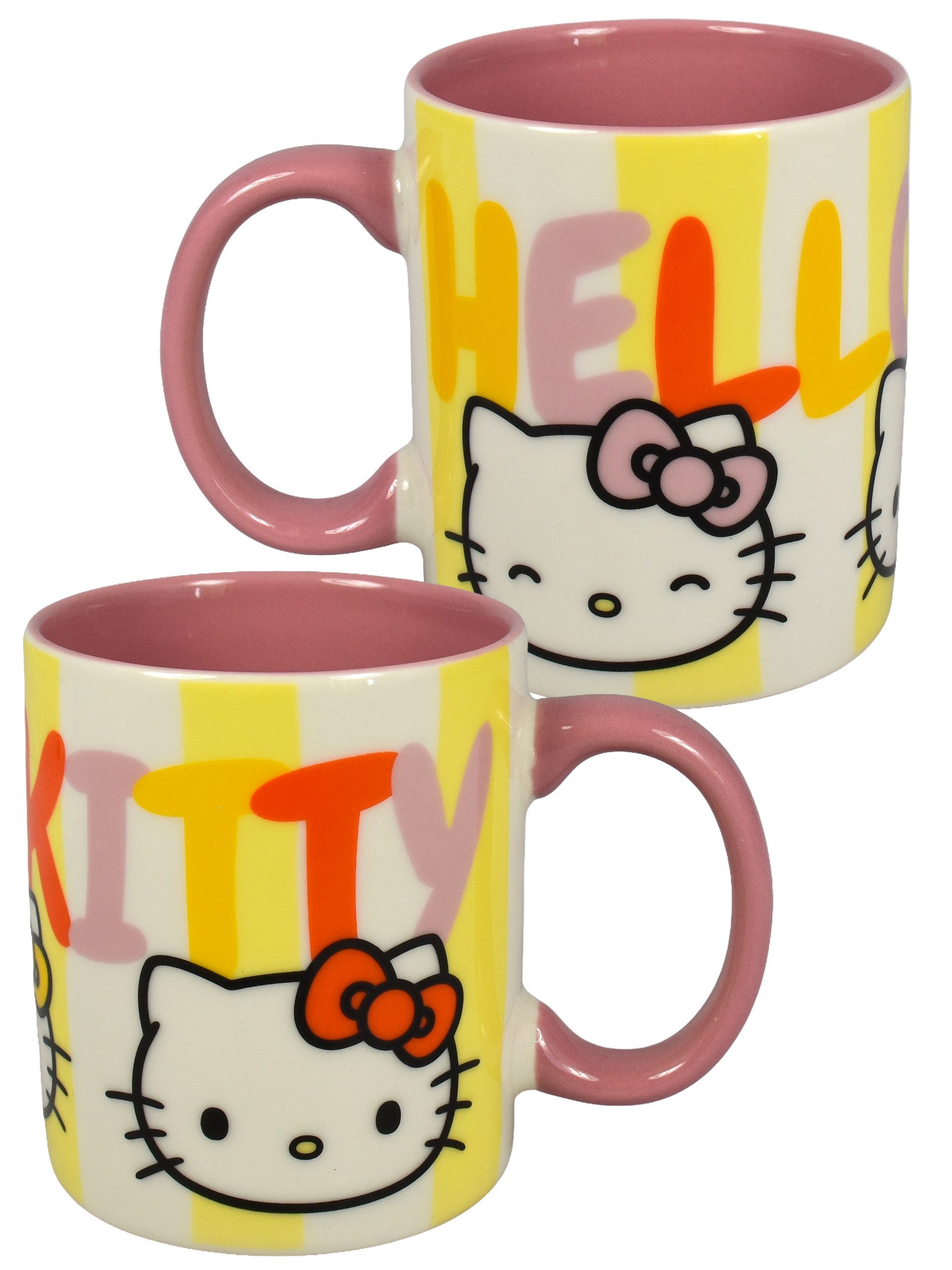 United Labels® Tasse Hello Kitty Tasse Streifen Kaffeetasse Becher 320 ml, Keramik