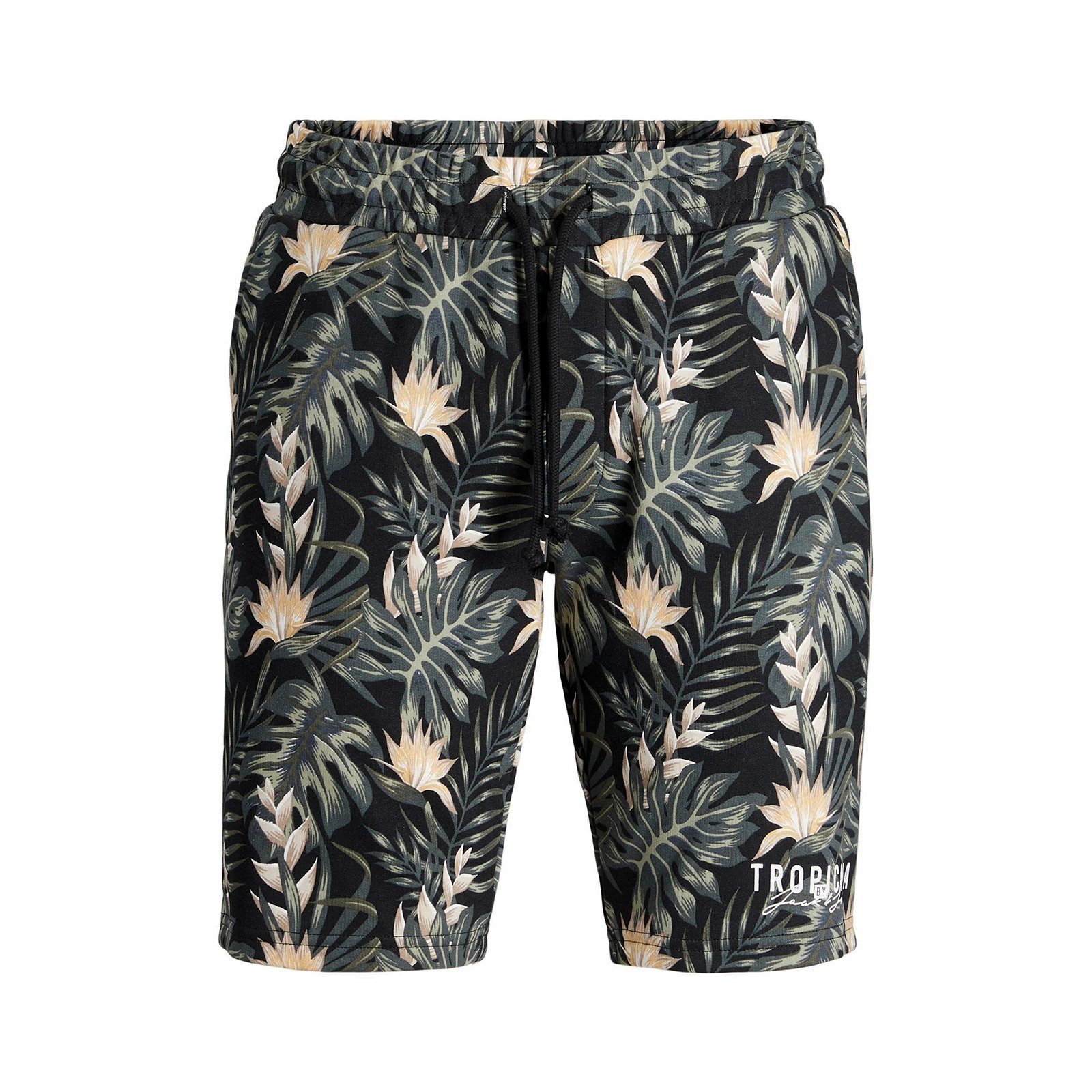 Jack & Jones Shorts Große Größen Sweat-Shorts Floralprint schwarz JJICOASTAL Jack & Jones