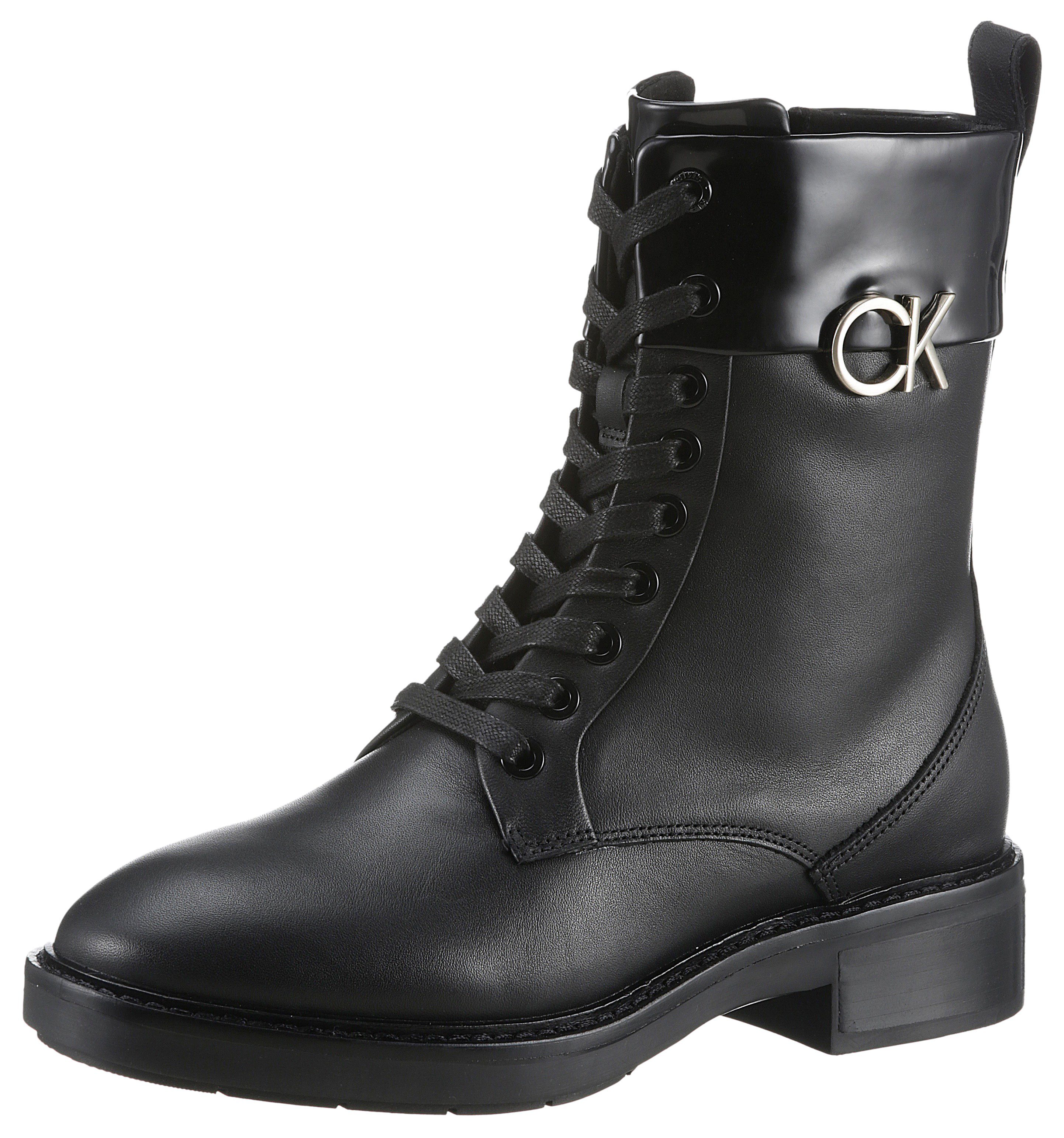 Calvin Klein RUBBER SOLE COMBAT BOOT W/HW Schnürstiefelette mit CK-Metall-Logo | Schnürstiefeletten