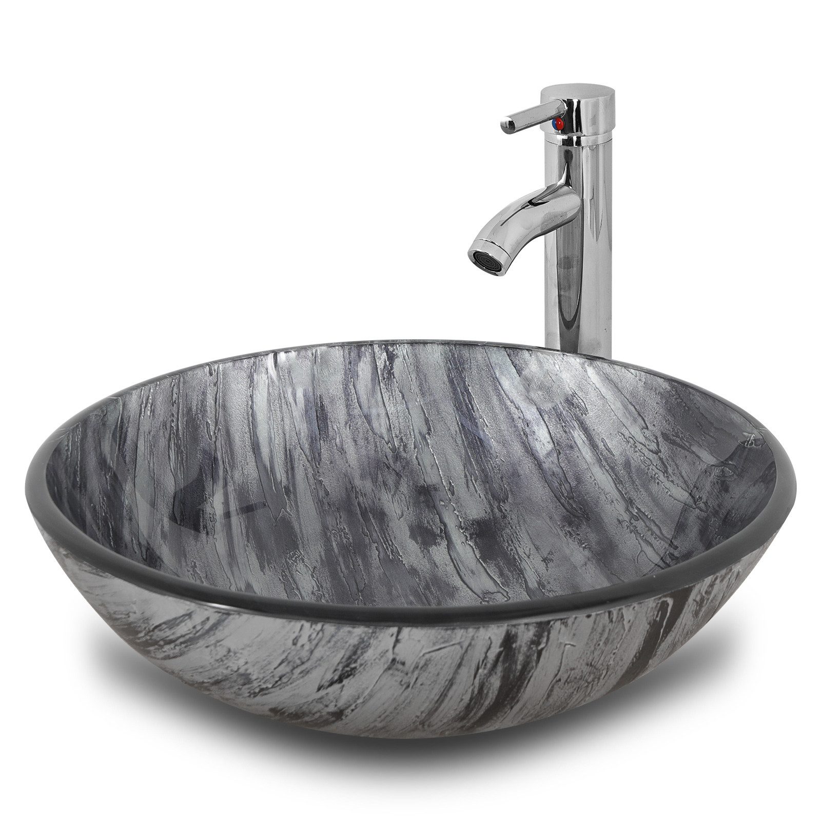 Puluomis Aufsatzwaschbecken Waschbecken Set mit Wasserhahn und Ablaufgarnit günstig online kaufen