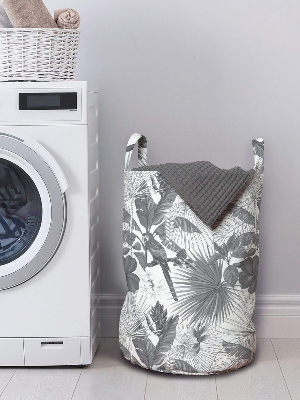 Wäschesäckchen Griffen Monochrome Wäschekorb Hawaii Waschsalons, Papagei Exotischer für Abakuhaus Kordelzugverschluss mit