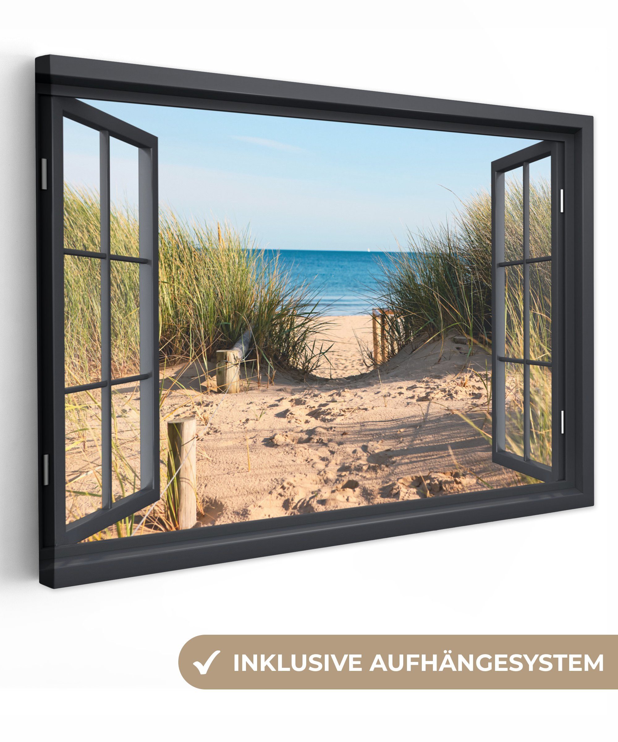 OneMillionCanvasses® Leinwandbild Durchblick - Strand - Meer - Sand - Wasse günstig online kaufen