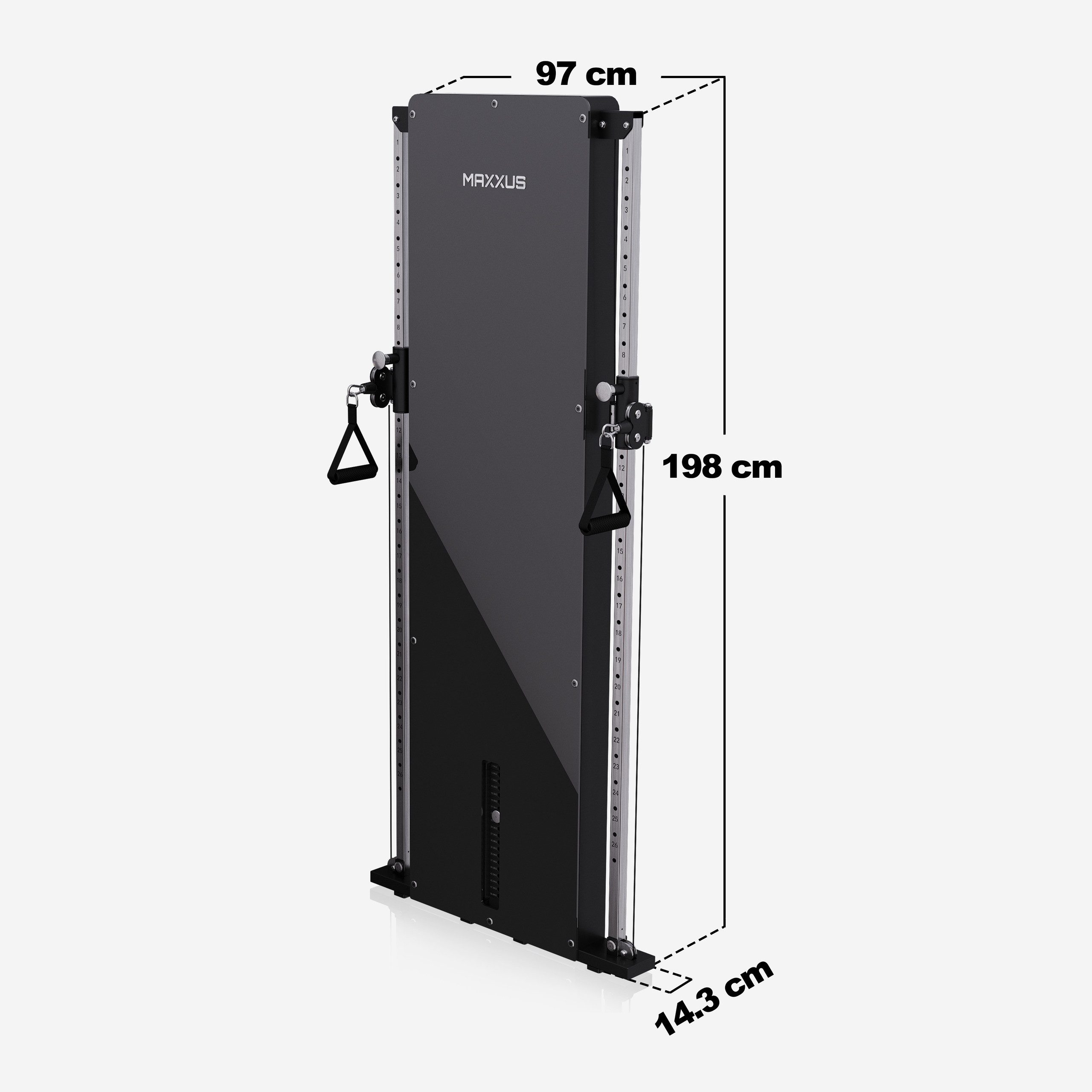 MAXXUS Kraftstation SmartGym H1 - Seilzug Turm, Kabelzug, Fitnessgerät, Kabelzug - Station, (1-tlg), Latzugstation Zuhause, Wandmontage, Doppelzugeinheit, Gewichtsplatten