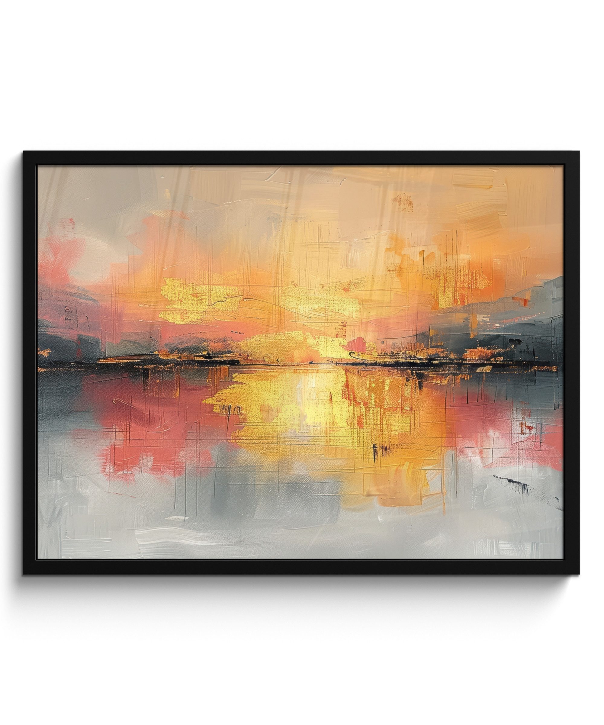 MuchoWow Poster Modern - Abstrakt - Gold - Rosa, (1 St), Bilderrahmen, Poster mit Rahmen, Wandbilder, 70x50 cm