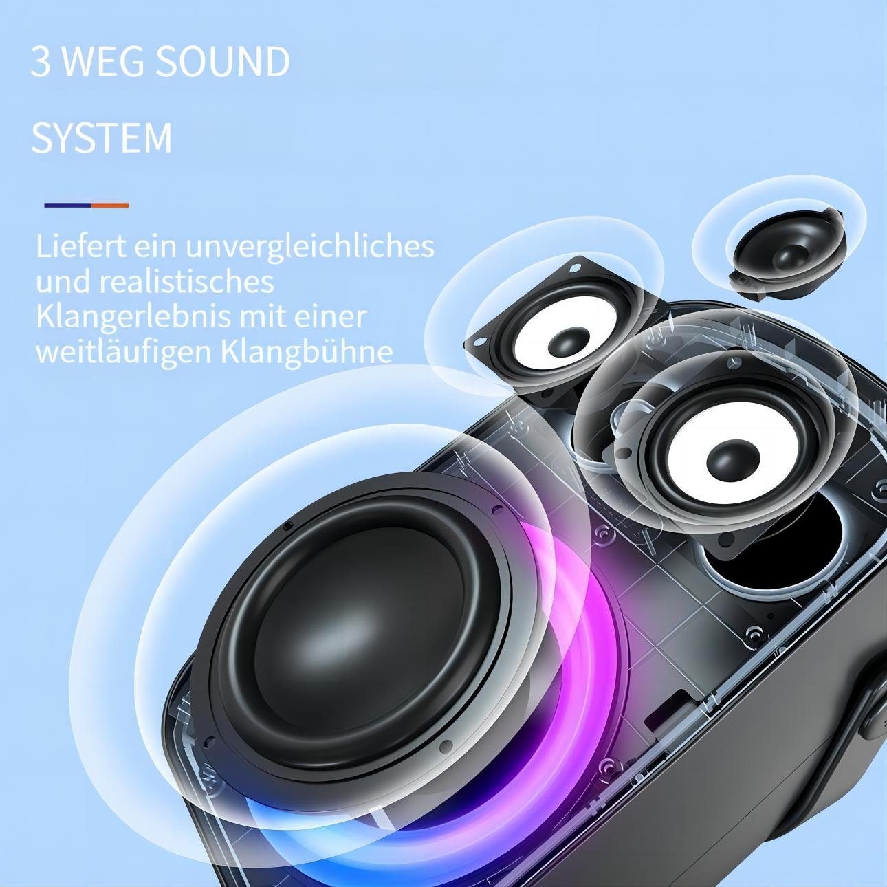 Stereo Prächtige Halo Bluetooth-Lautsprecher 100 (Bluetooth, W, Lichteffekte, 60 Tronsmart 3-Wege-Sound-System)