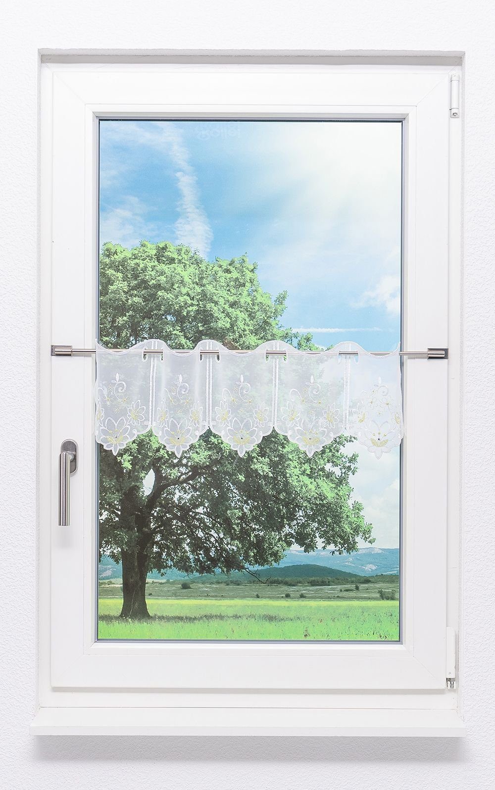 LYSEL® Scheibengardine Blume mit Glitzerstein, (1 günstig online kaufen