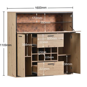 EXTSUD Sideboard Speisekammer, Weinschrank mit Doppeltür, Glasregal und Weinregal, Stylisches Sideboard mit perfektem Stauraum.