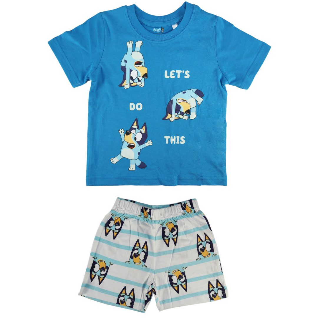 Bluey Schlafanzug Bluey Jungen Kinder Pyjama Shirt Shorts Gr. 92 bis 116 reine Baumwolle