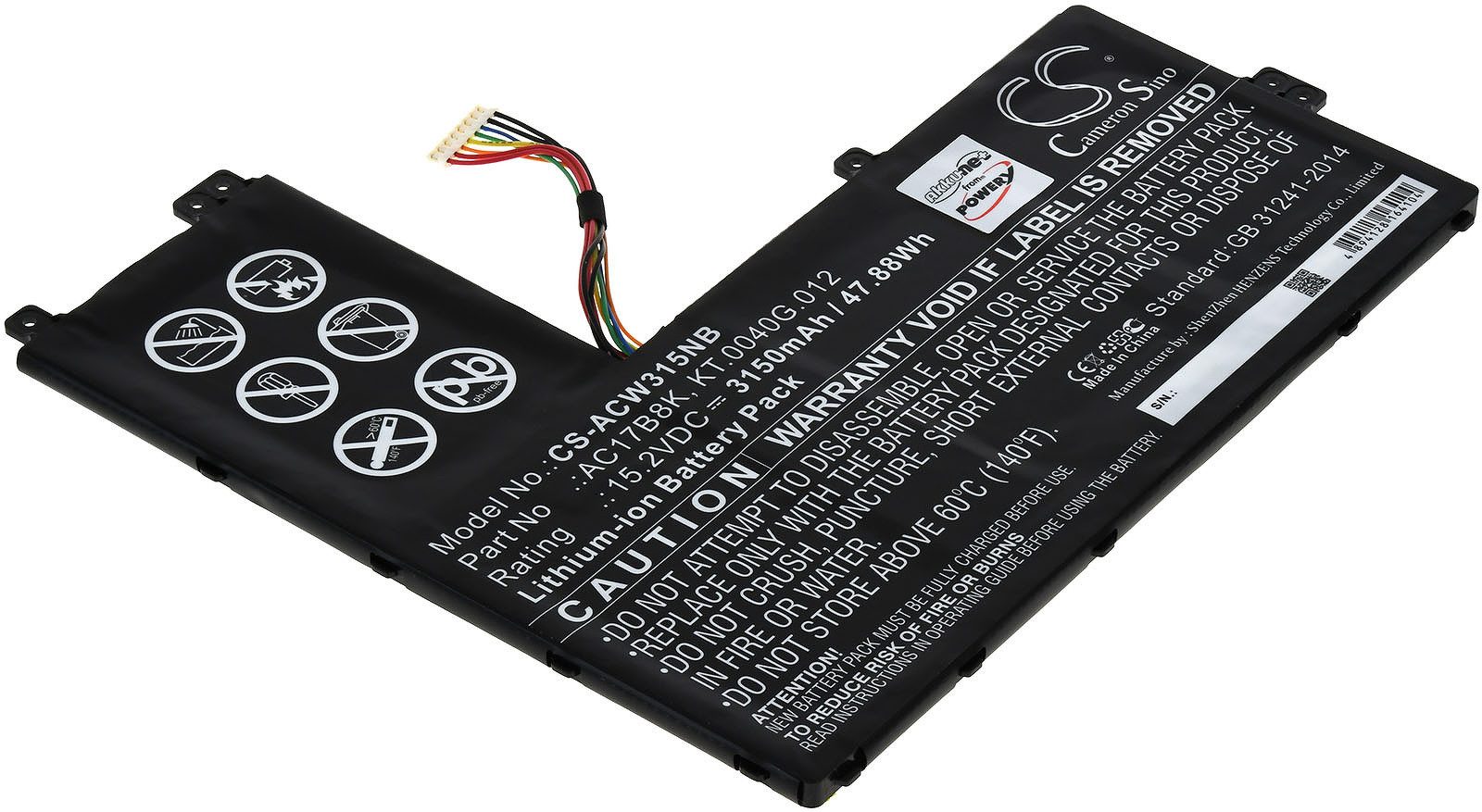 Powery Akku für Acer Typ AC17B8K Laptop-Akku 3150 mAh (15.2 V)
