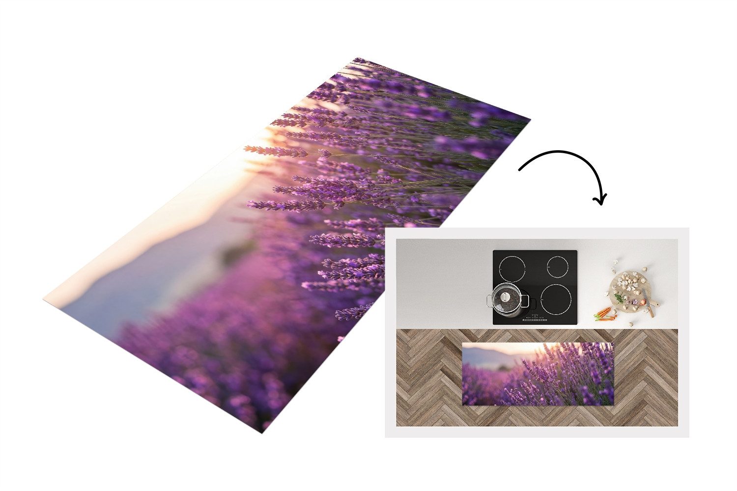 MuchoWow Küchenläufer Lavendel - Lila - Sonnenlicht, aus Kunststoff, Küchenteppich, Läufer für Küche, Rutschfest, Küchendeko, 120x50 cm