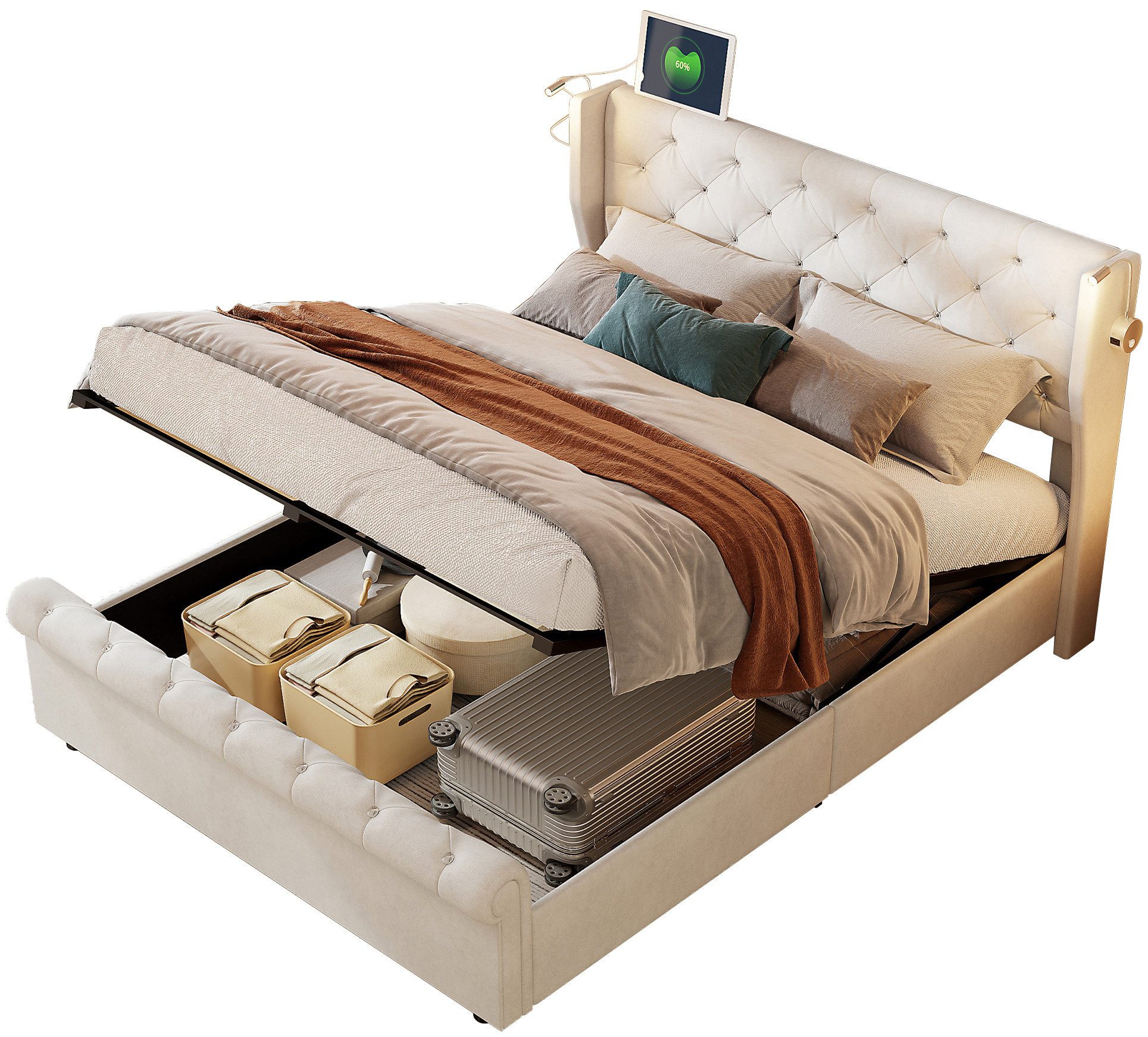 FUROKOY Polsterbett Doppelbett Stauraumbett Hydraulisch anhebbarer günstig online kaufen