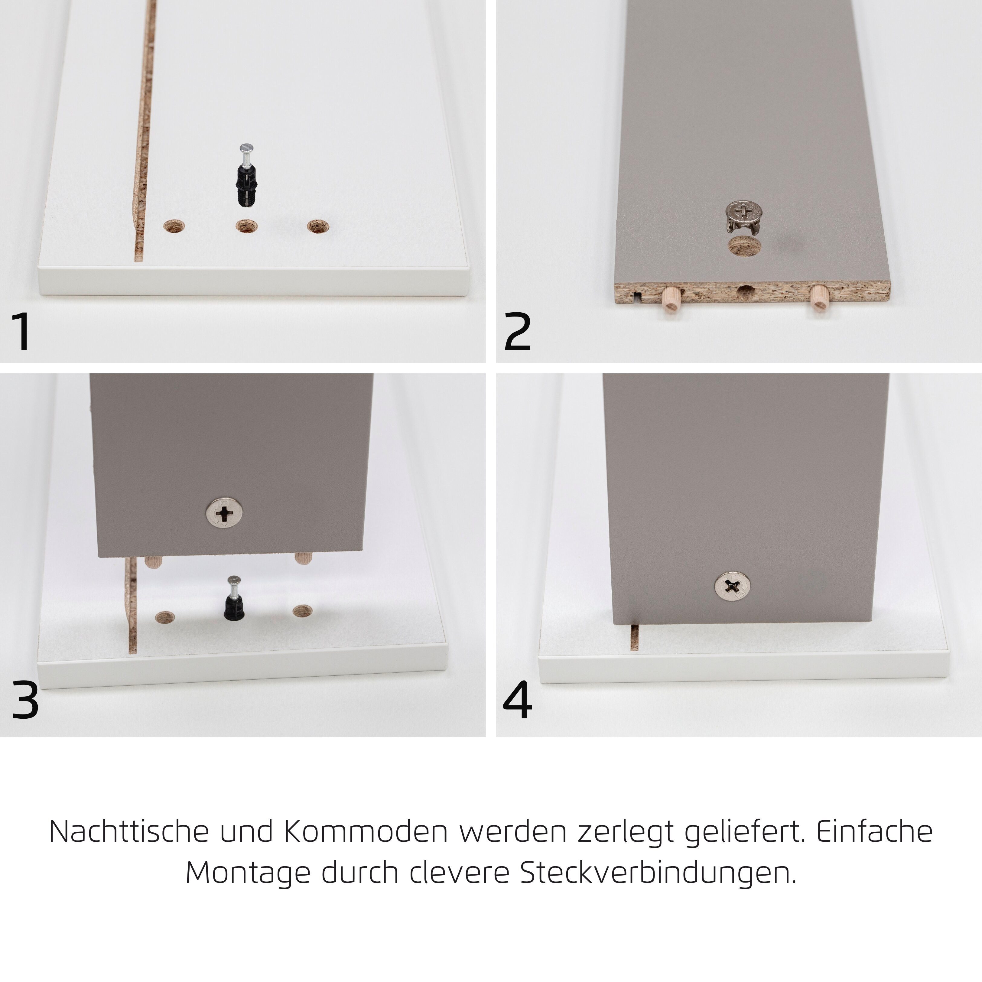 rauch Nachtkommode Nachttisch Nachtkonsole COSTA mit farblich passenden Metallgriffen (in 2 Griff-Farben, Breite 40 cm), zwei geräumige Schubladen MADE IN GERMA – Bild 5 von 5