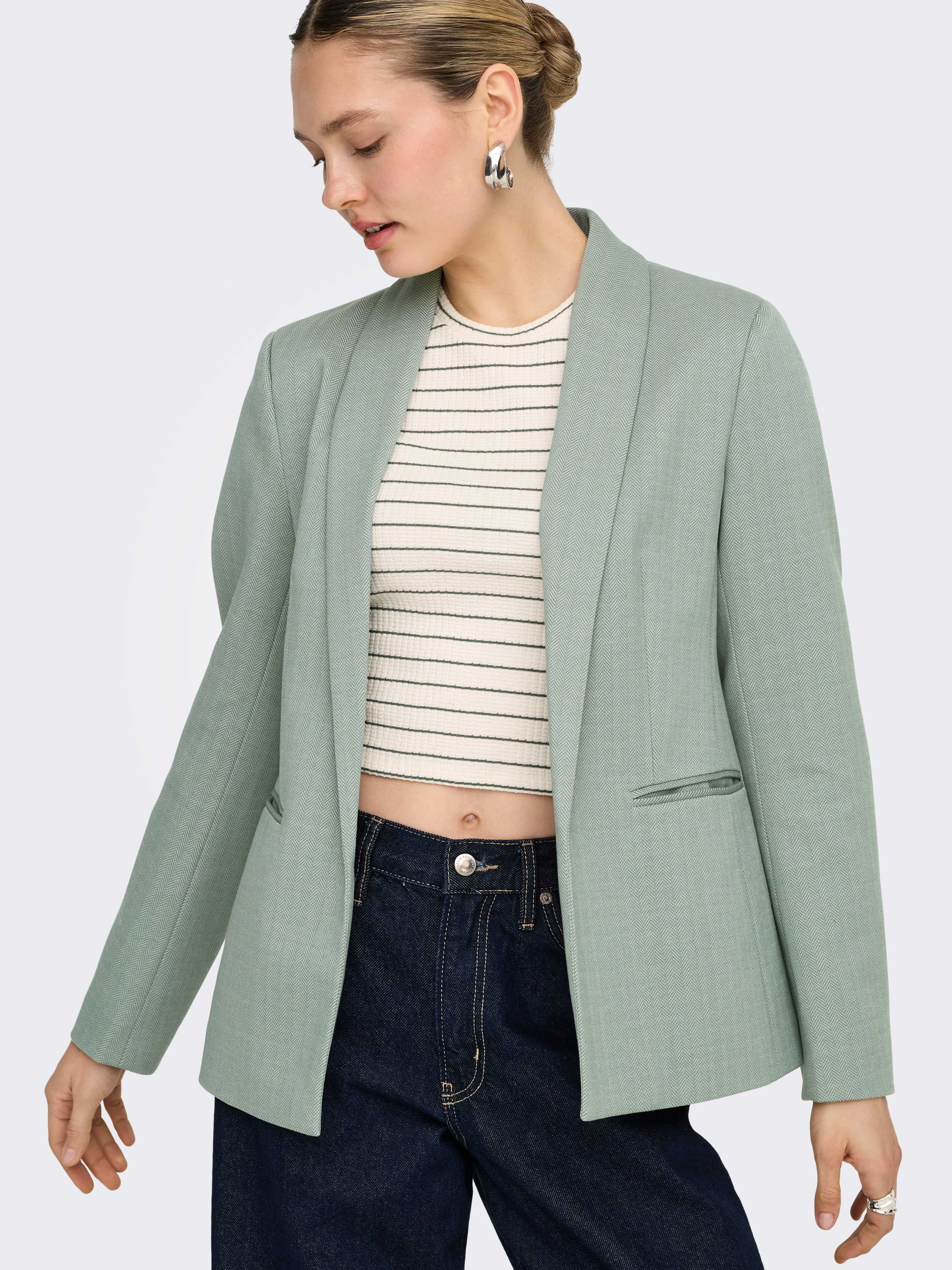 ONLY Longblazer ONLESKA-ADDY LIFE L/S HB BLAZER CC TLR mit Reverskragen, verschlusslose Form, Fischgratmuster