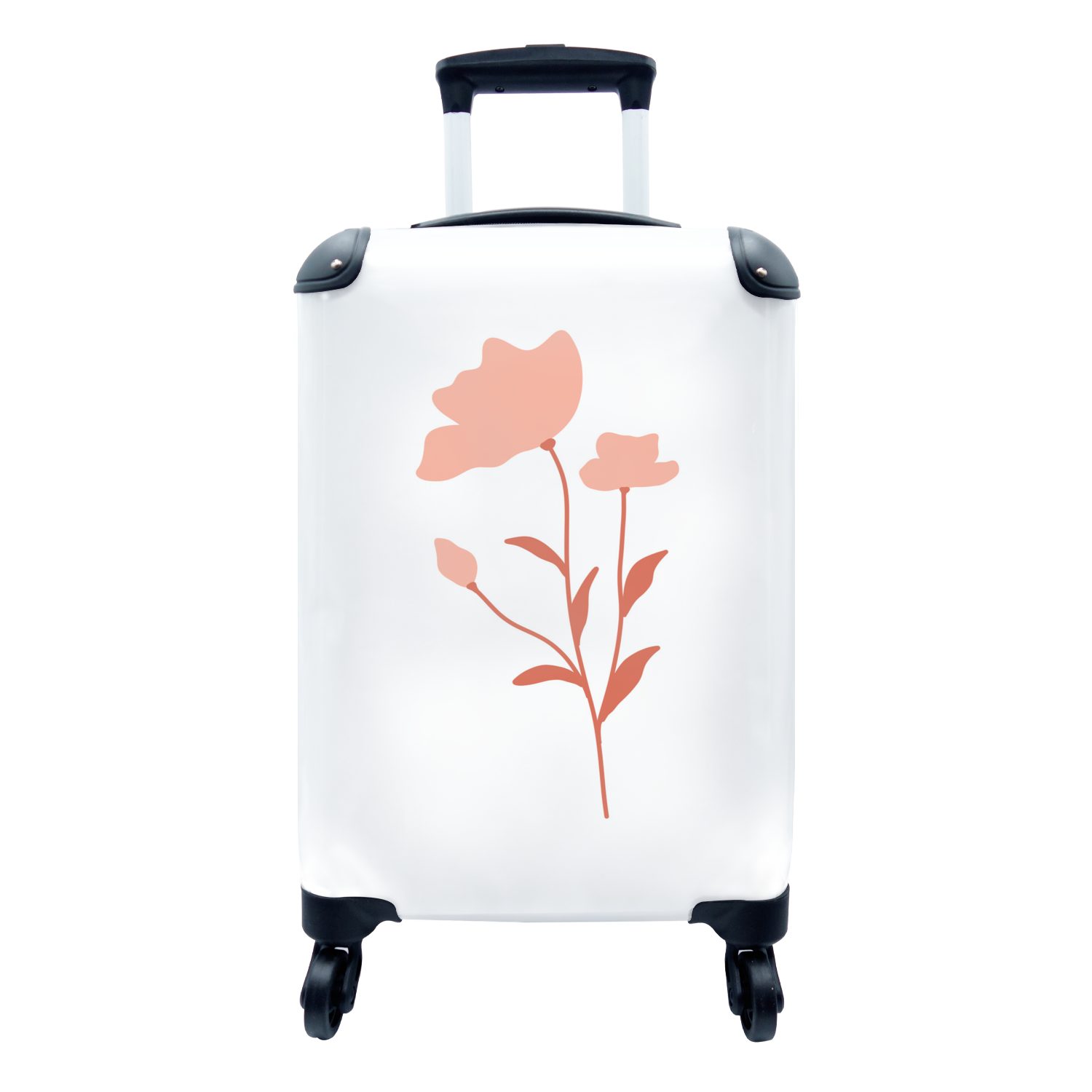 Handgepäck Illustration Blume Reisetasche MuchoWow auf weißem Reisekoffer Ferien, Rollen, 4 für rosa Hintergrund, rollen, einer Handgepäckkoffer mit Trolley,