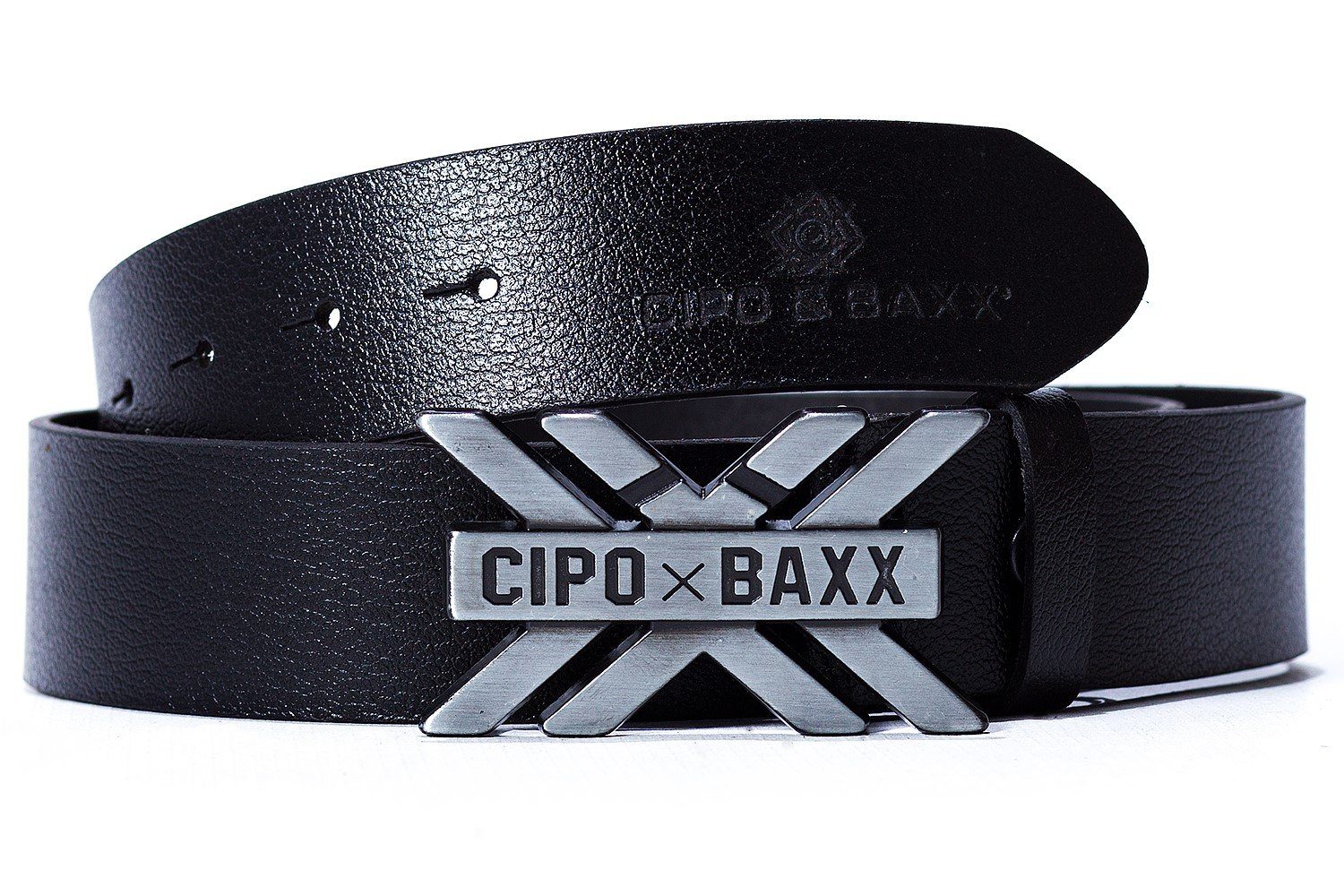 bekannte Marke Cipo & Baxx Ledergürtel Eleganter BA-CG147 Gürtel Schnalle mit schwarz einer aus gebürsteten Metall