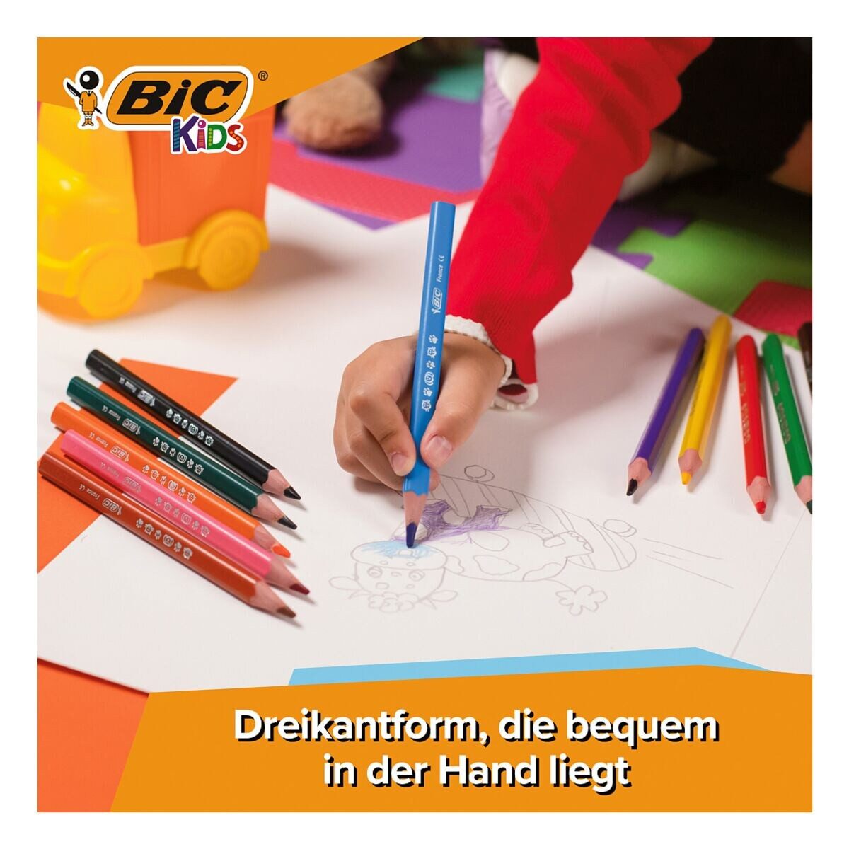BIC Buntstift Kids - ECOlutions Evolution Triangle, (12-tlg), Schaft aus 50% Recyclingmaterial / holzfrei / extradicker Schaft