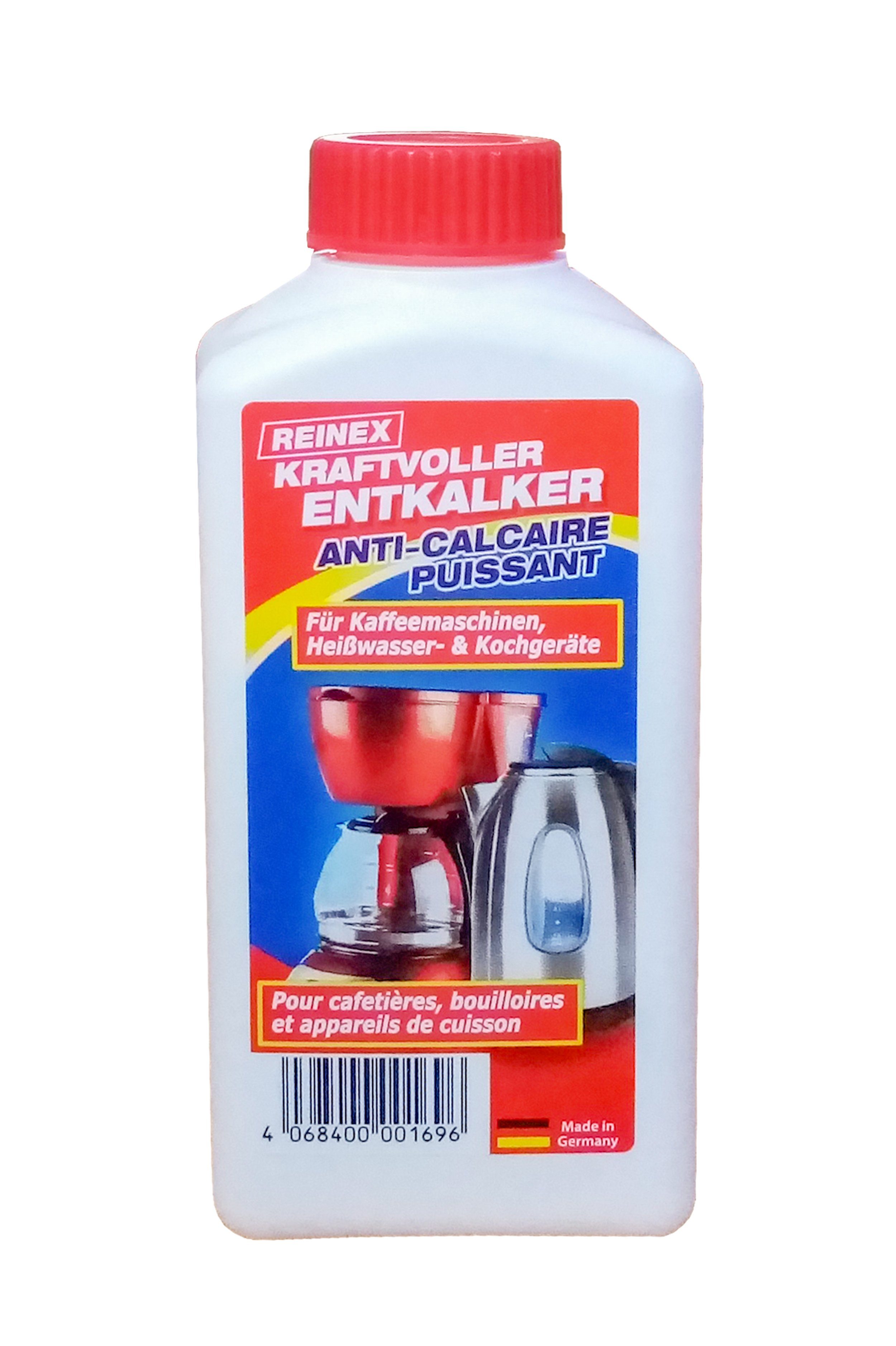 Reinex ENTKALKER 250ml kraftvoll Kalklöser Reiniger Kalk Kaffeevollautomaten) Flüssigentkalker Antikalk 96 (1-St. für Schnellentkalker Kalkentferner Kaffemaschine